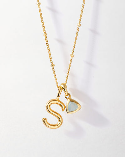 Gold Initial Pendant Necklace with Birthstone – deBebians