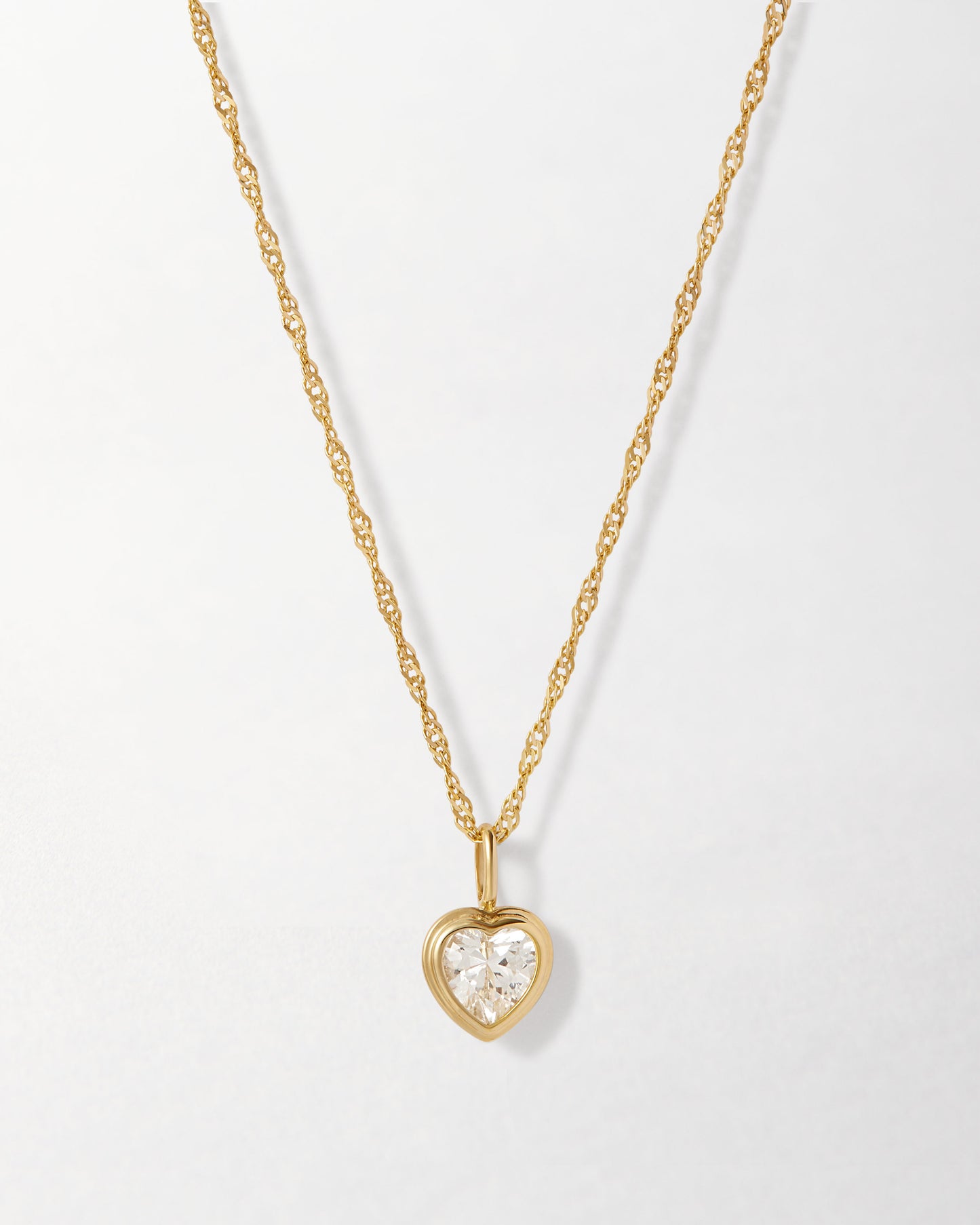 Solid Gold Large Heart White Sapphire Necklace