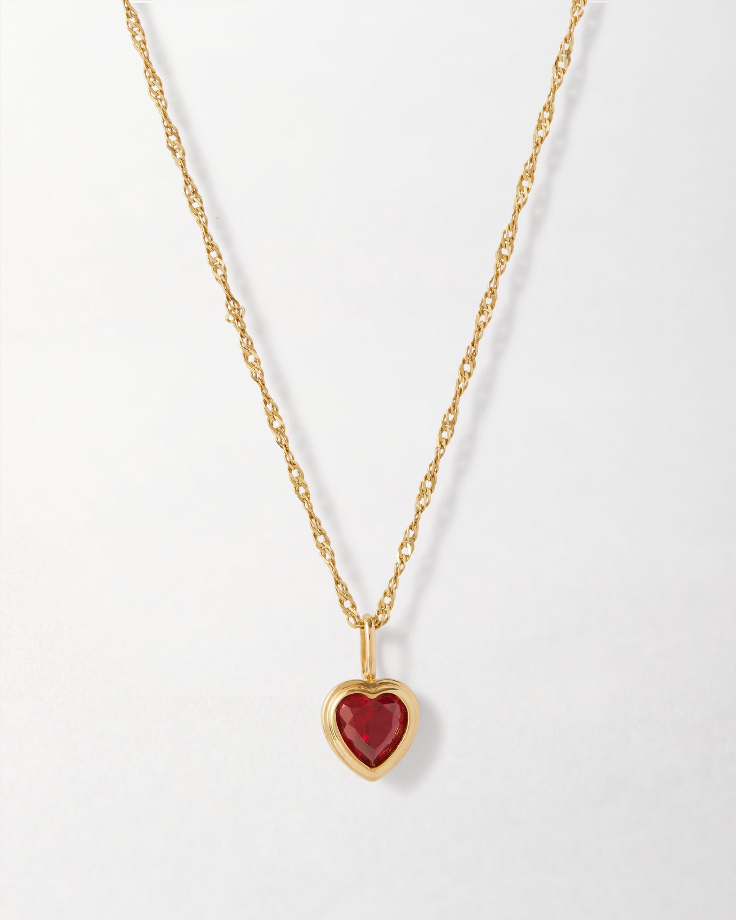 Solid Gold Large Heart Ruby Necklace