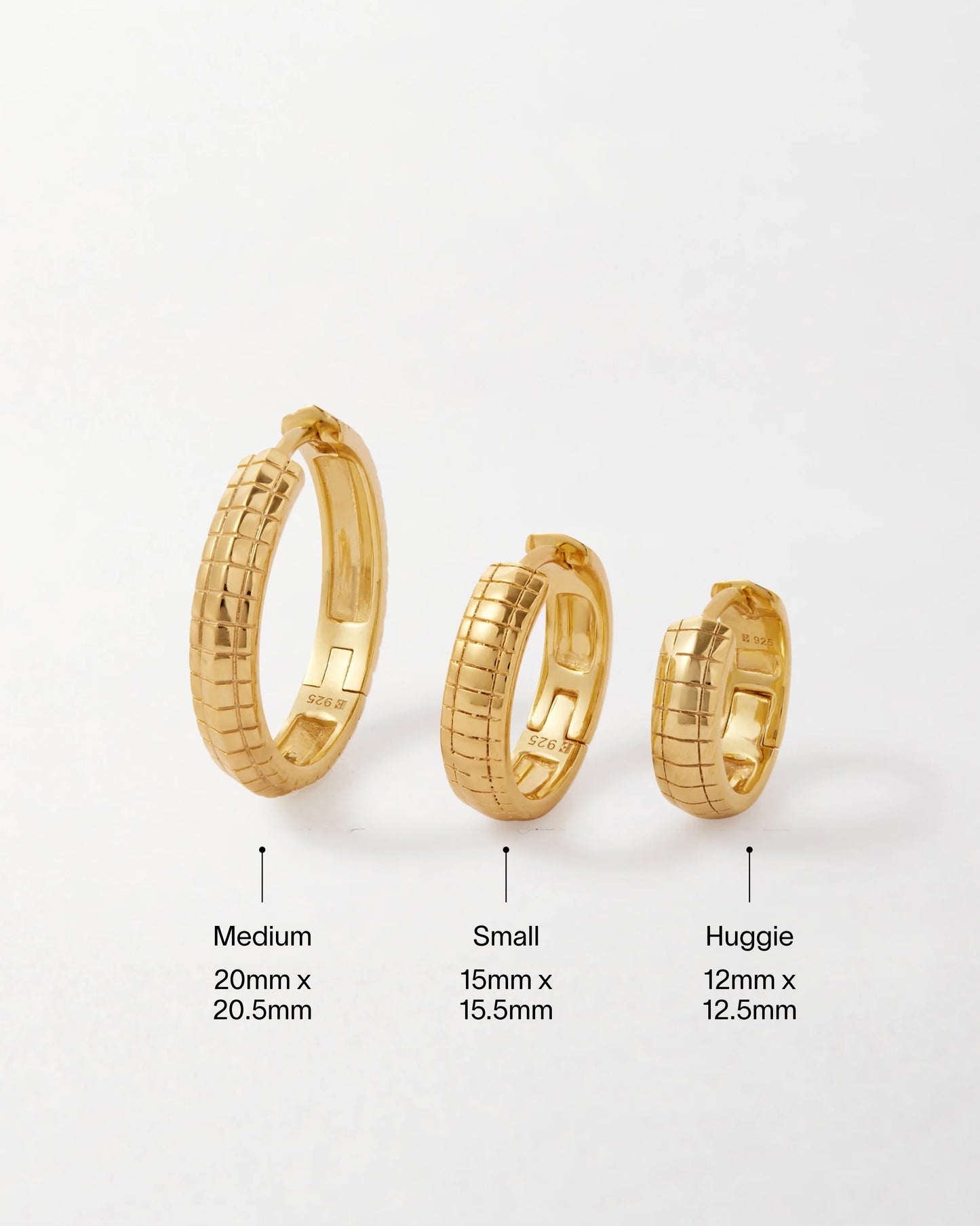 Lattice Medium Hoop Earrings - Gold featuring a textured lattice pattern in eco-friendly recycled metals, showcasing solid gold craftsmanship for everyday fine jewellery built to last.