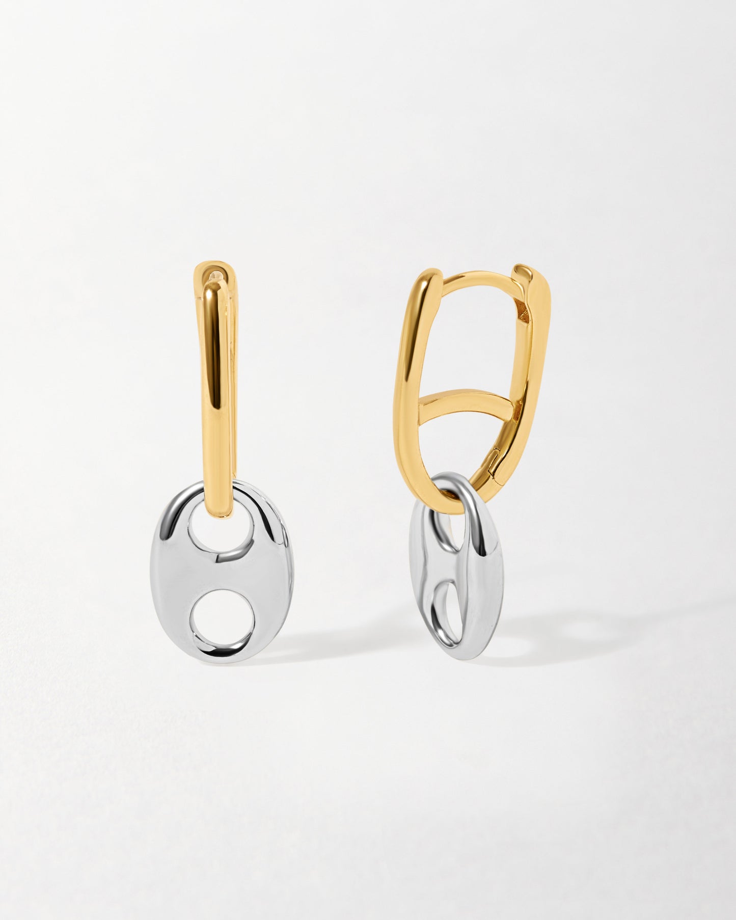 Mariner Link Hoop Earrings - Mixed Metal featuring gold-plated hoops with sterling silver dangle links, crafted from recycled metals for fine, ethical jewellery made to last.