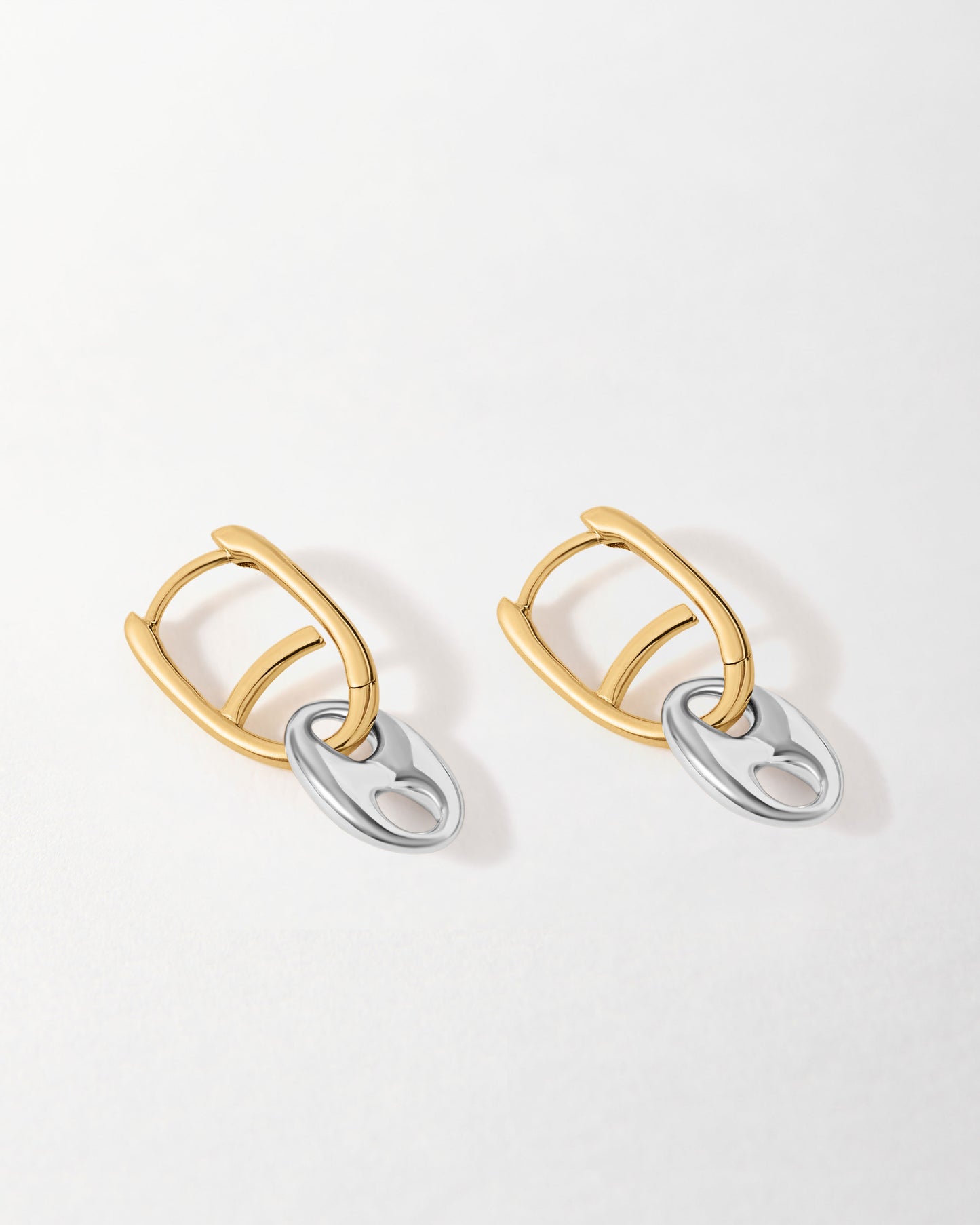 Mariner Link Hoop Earrings - Mixed Metal featuring gold-plated hoops with sterling silver dangle charms, crafted from recycled metals for fine, ethical everyday jewellery.