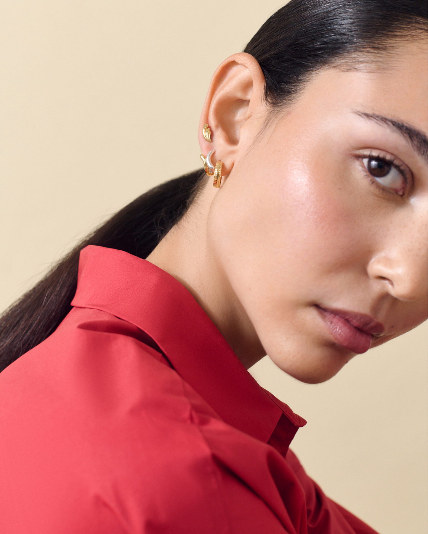 Lattice Medium Hoop Earrings - Gold