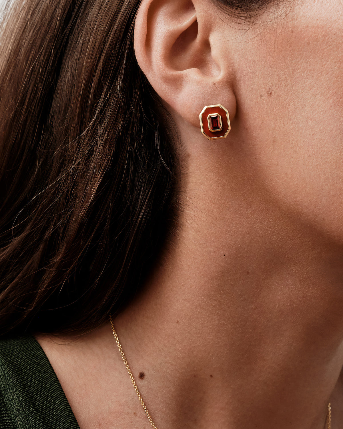 Deco Red Jasper & Garnet Stud Earrings