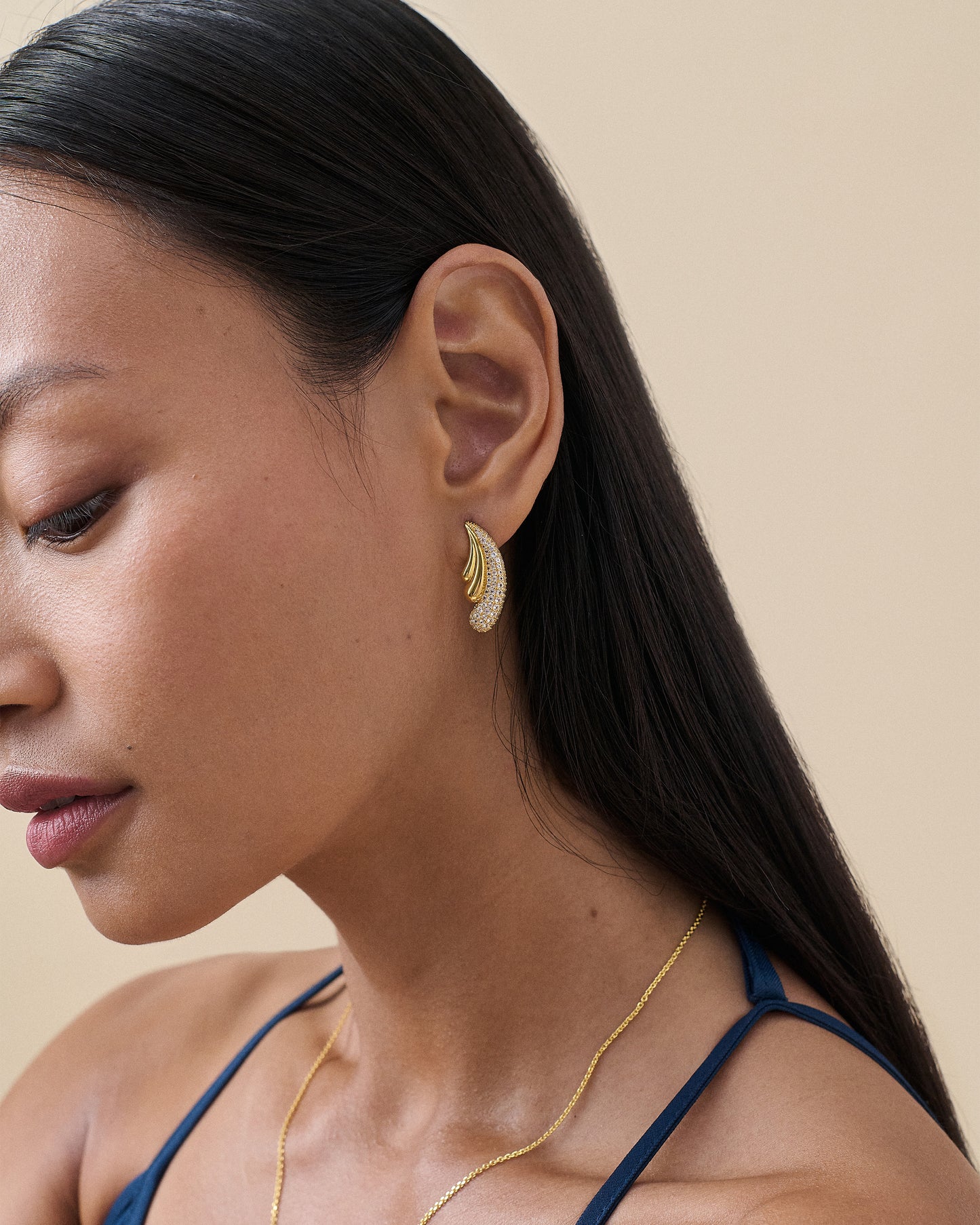 Wave Pave Statement Stud Earrings