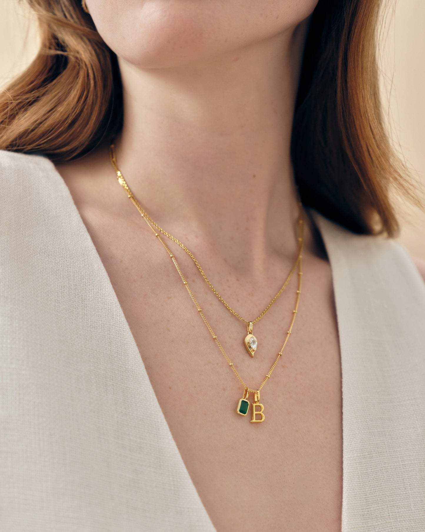 Mini Initial Deco Birthstone Necklace