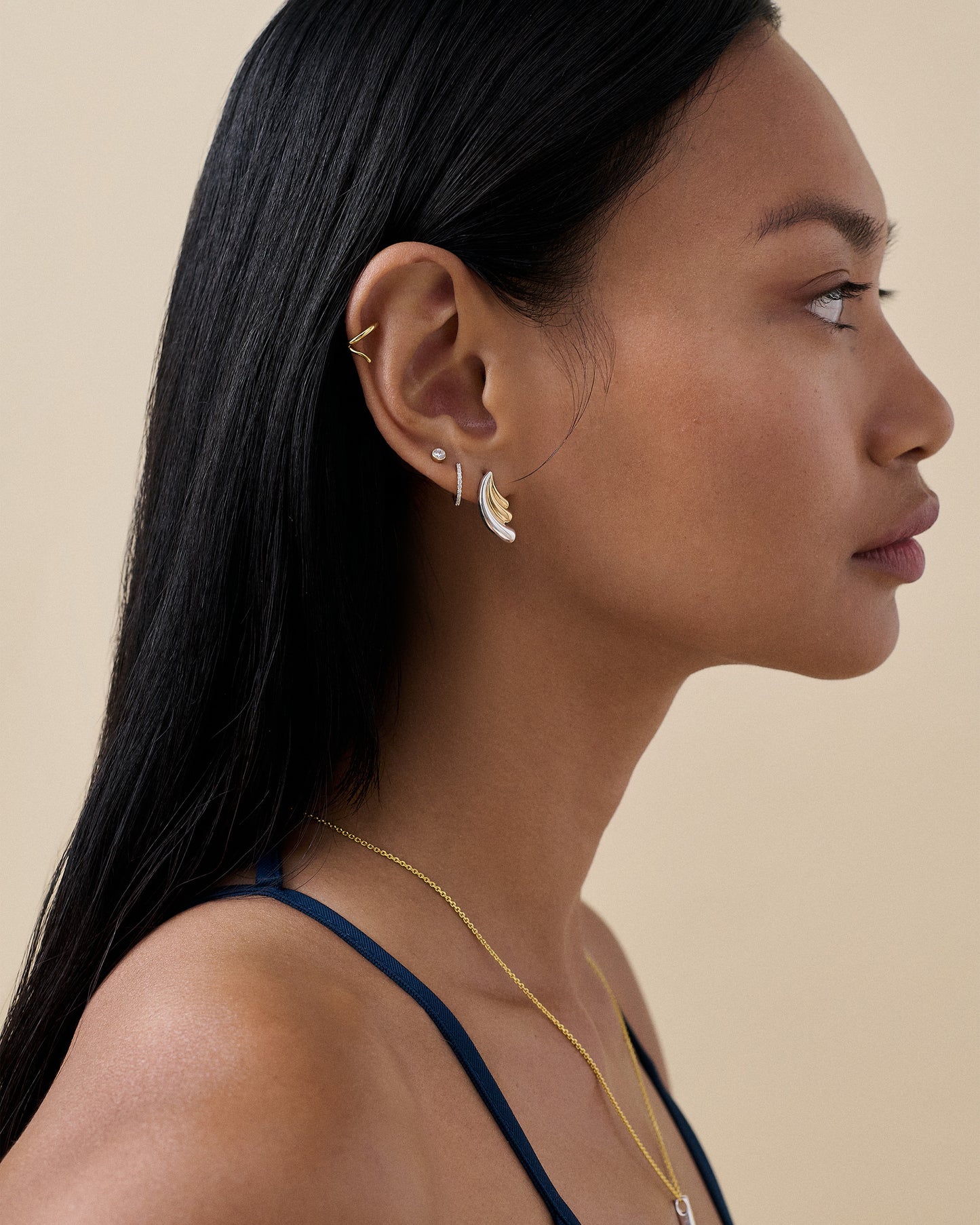Ripple Mixed Metal Statement Stud Earring