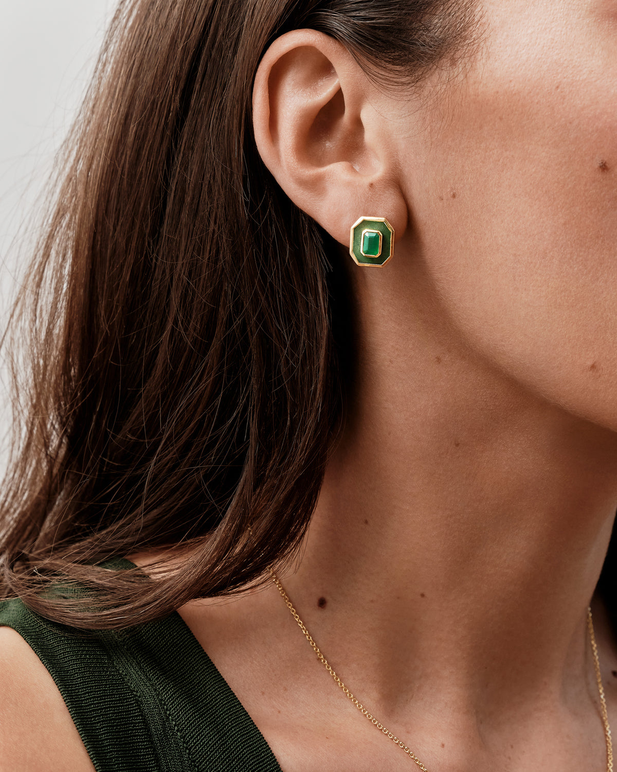 Deco Aventurine & Green Onyx Stud Earrings