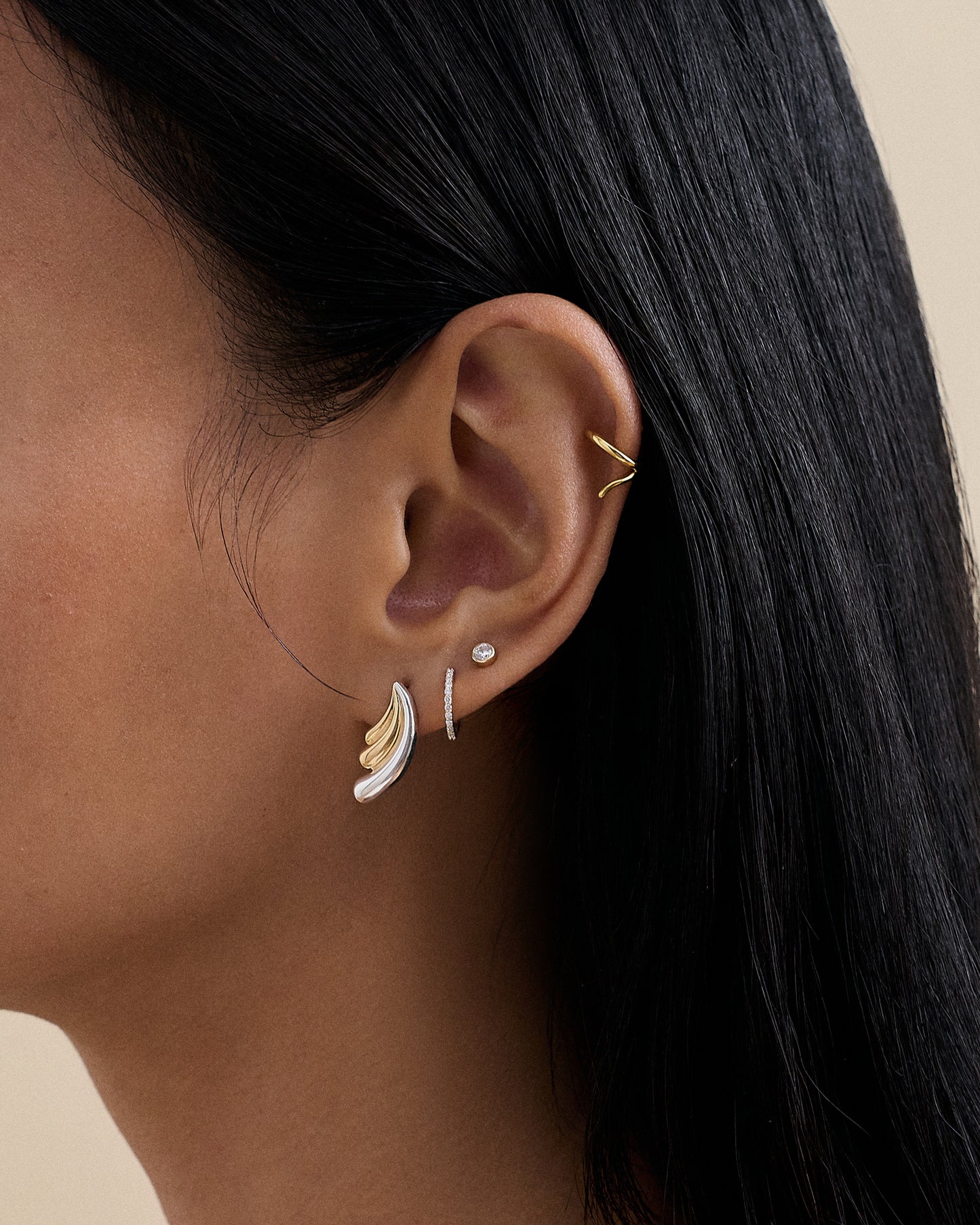 Ripple Mixed Metal Statement Stud Earring