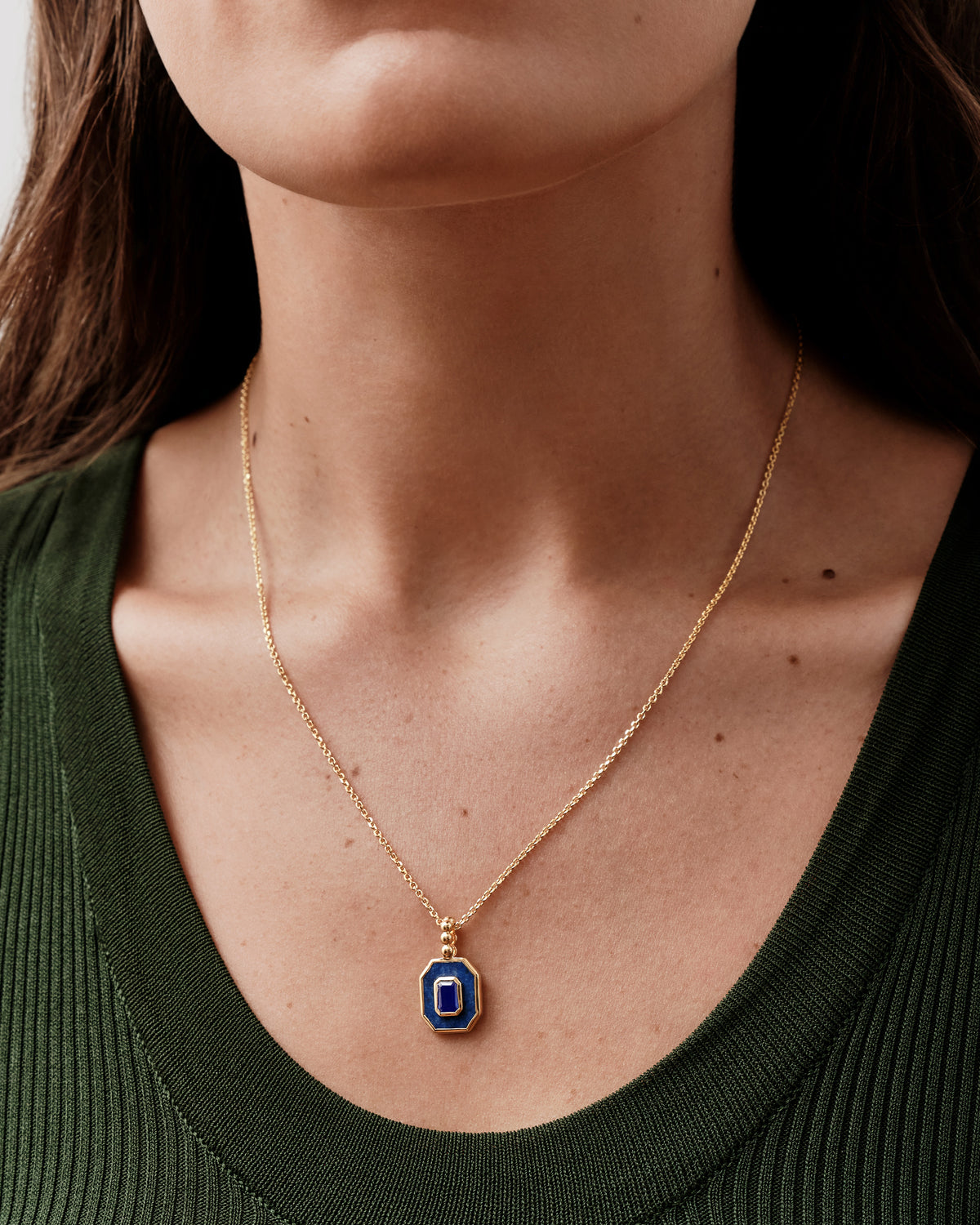 Deco Lapis and Blue Sapphire Necklace
