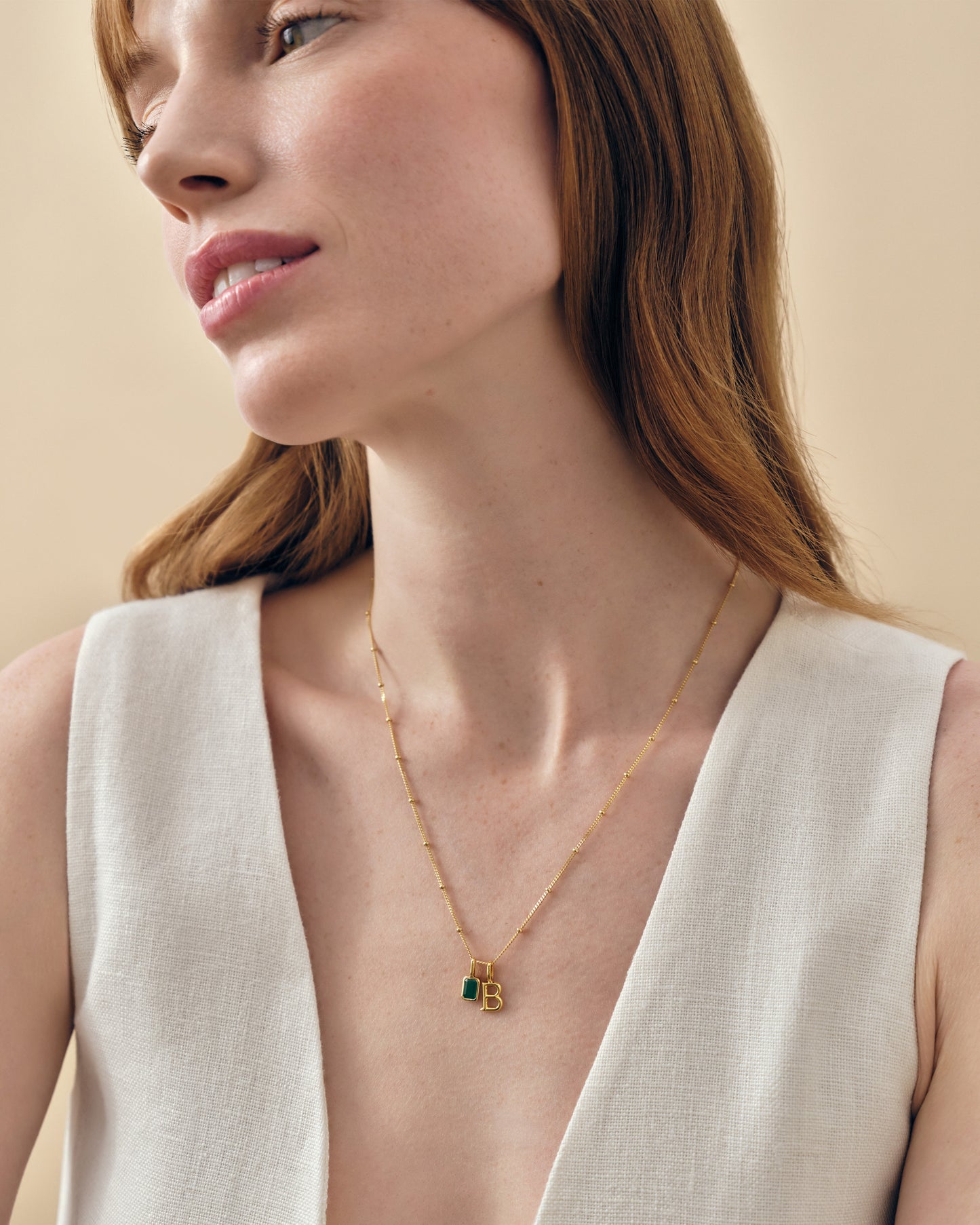 Mini Initial Deco Birthstone Necklace