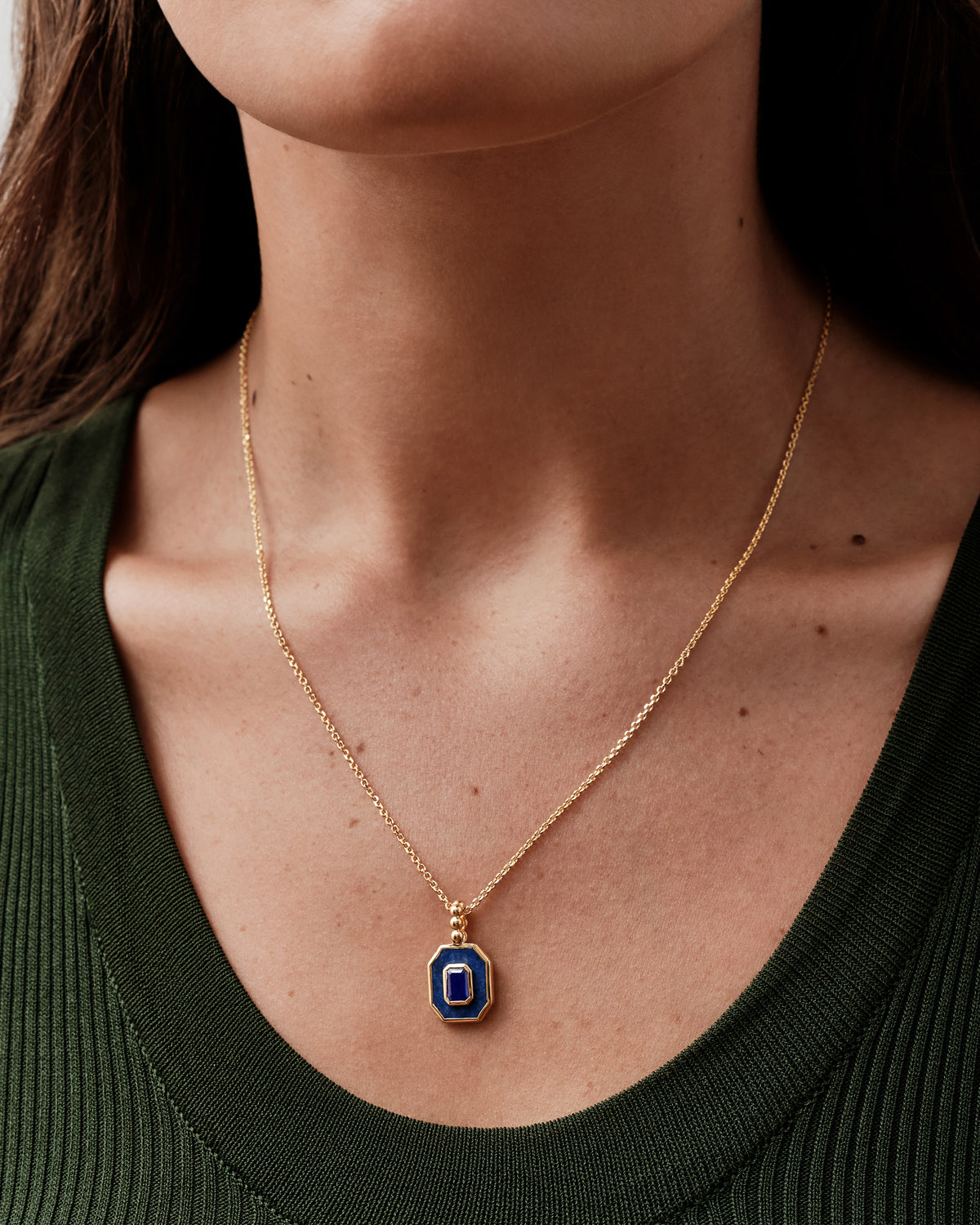 Deco Lapis and Blue Sapphire Necklace