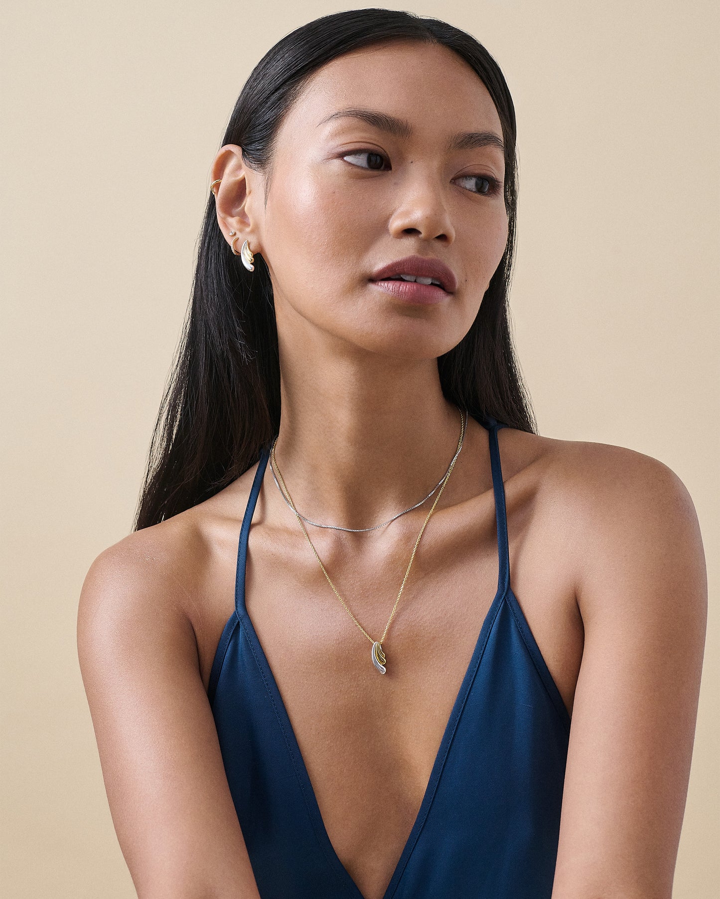 Ripple Mixed Metal Statement Stud Earring