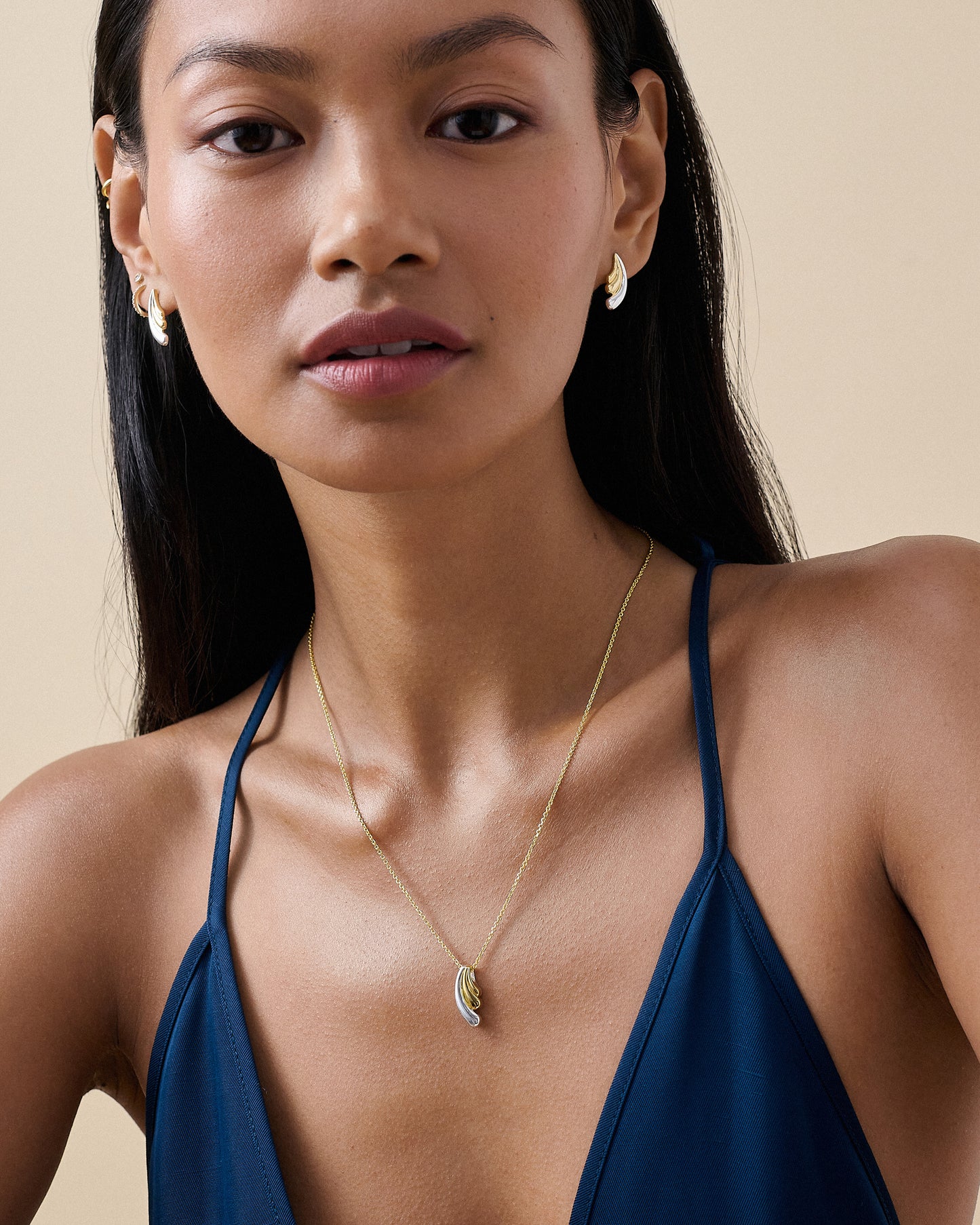 Ripple Mixed Metal Statement Stud Earring