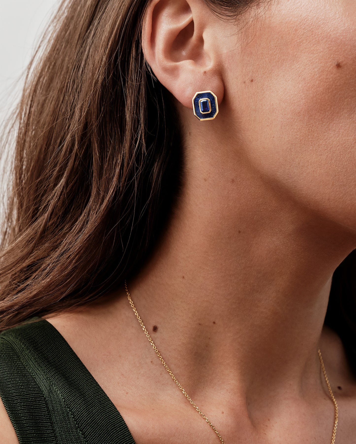 Deco Lapis and Blue Sapphire Stud Earrings