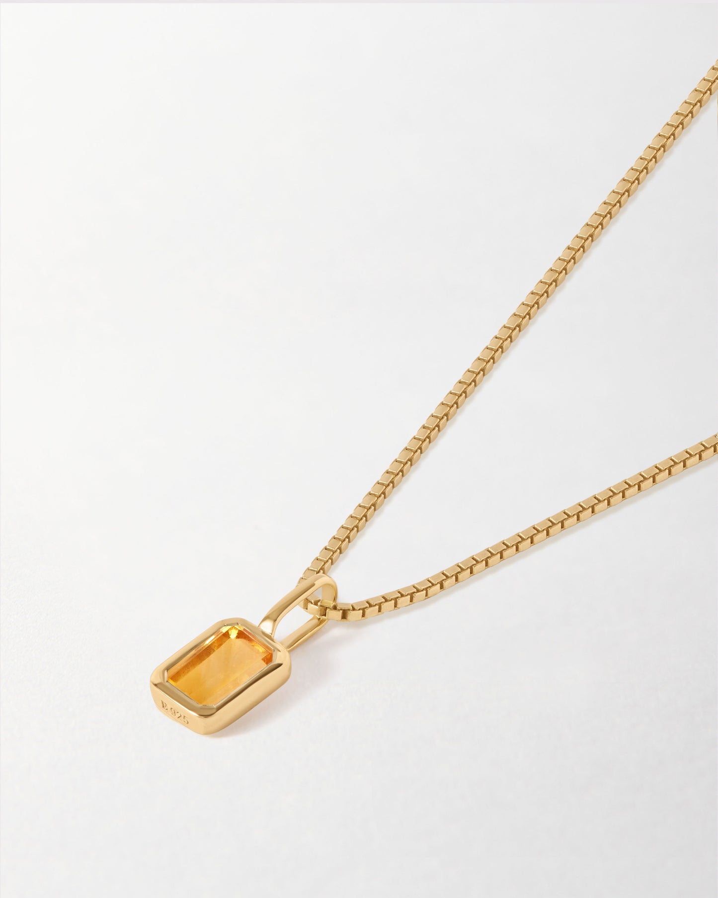 Mini Deco Citrine November Birthstone Necklace featuring a gold-plated pendant and chain, crafted from recycled metals with ethical sourcing and built to last.