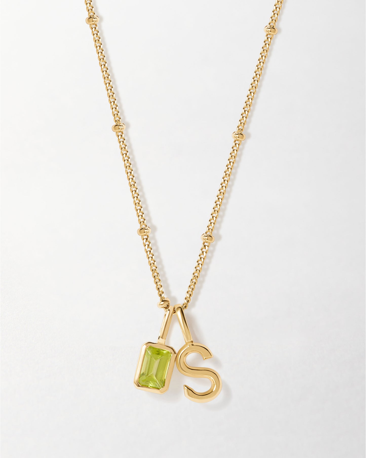 Mini Initial Deco Birthstone Necklace