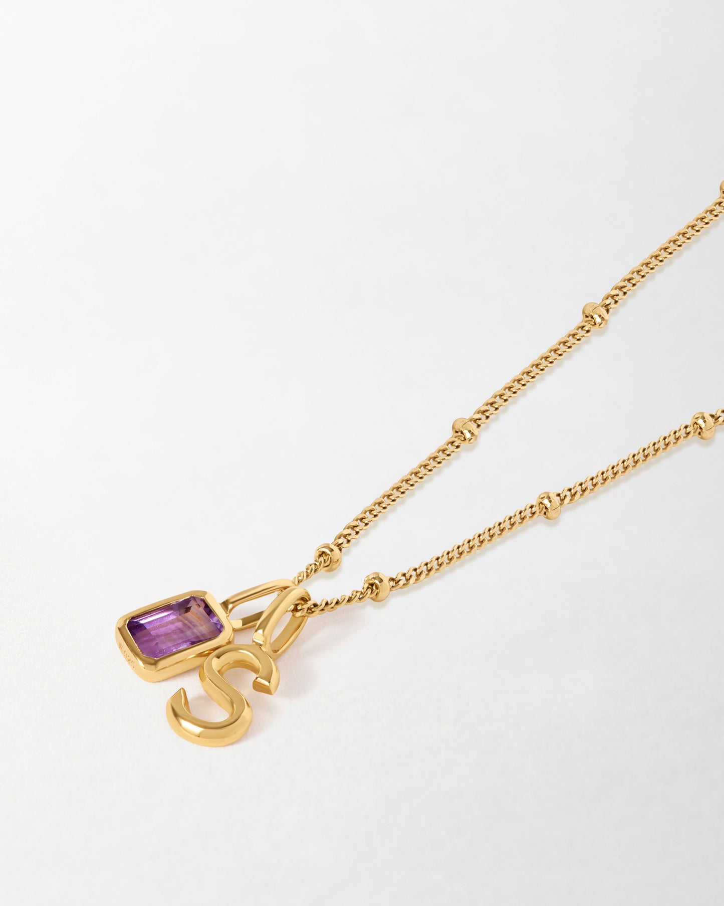 Mini Initial Deco Birthstone Necklace