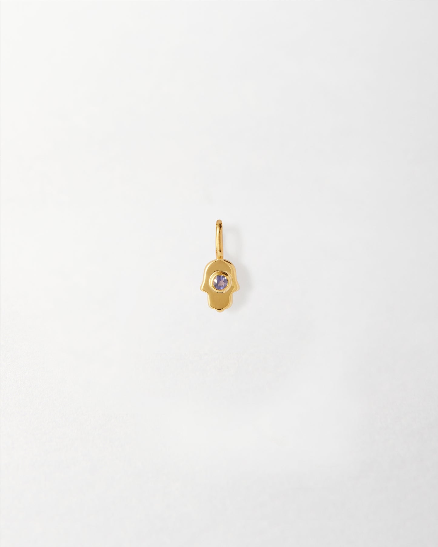 Mini Hamsa Pendant crafted from solid gold featuring a central lab-grown diamond, made from recycled metals with ethical sourcing, perfect for everyday fine jewellery.
