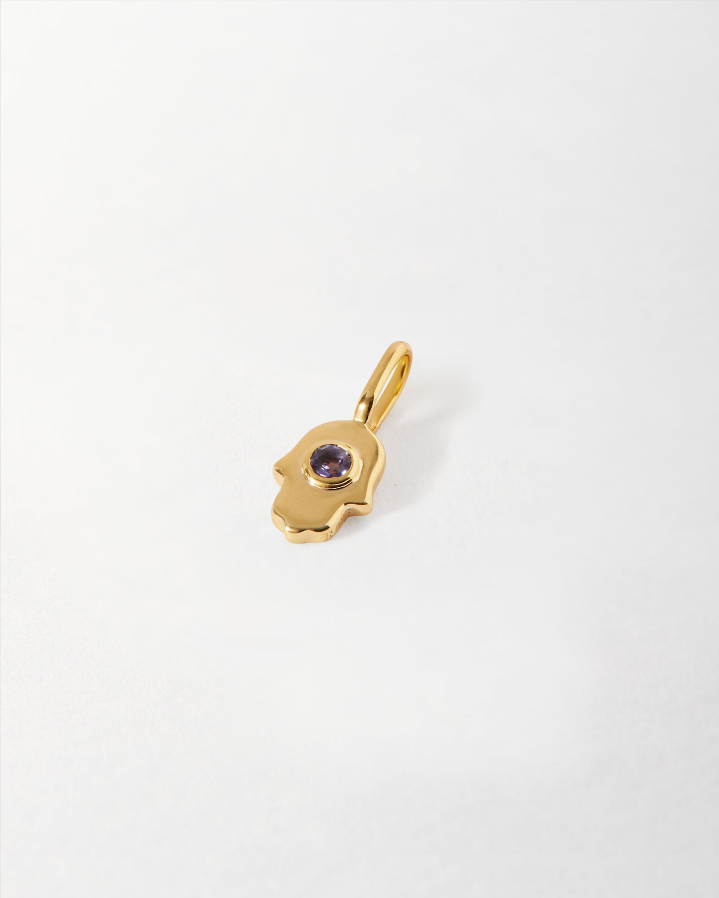Mini Hamsa Pendant in solid 14ct gold featuring a central lab-grown diamond, crafted from recycled metals with ethical sourcing, perfect for everyday fine jewellery.