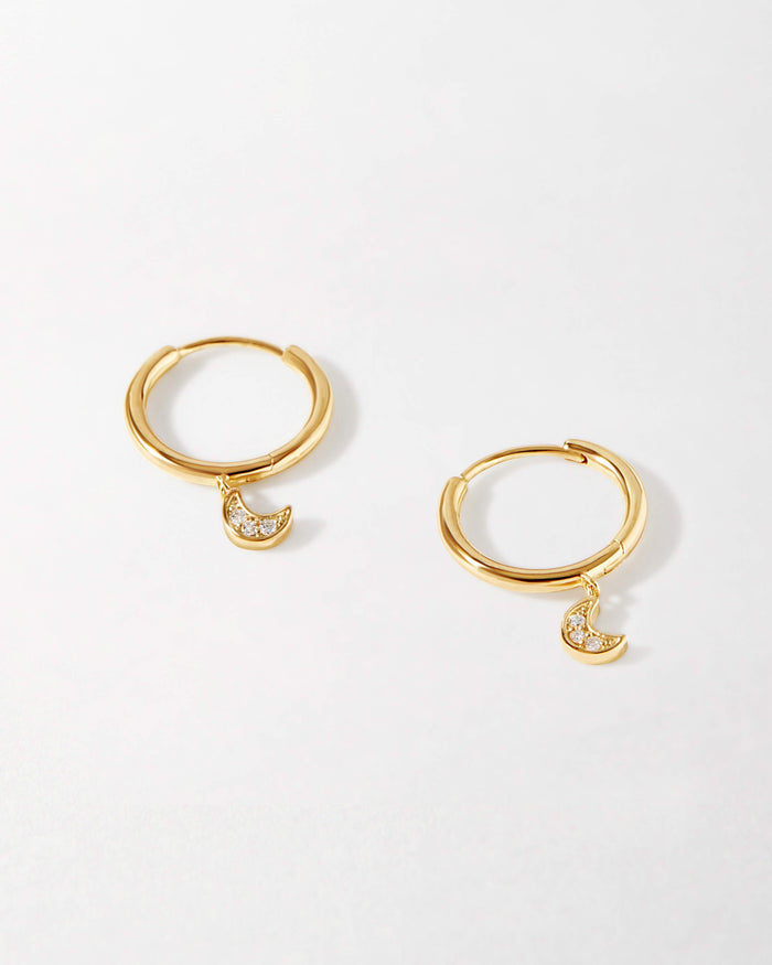 Moon Drop Diamond Huggie Earrings