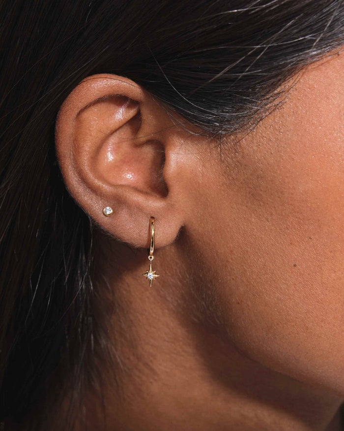 Star Drop Diamond Huggie Earrings
