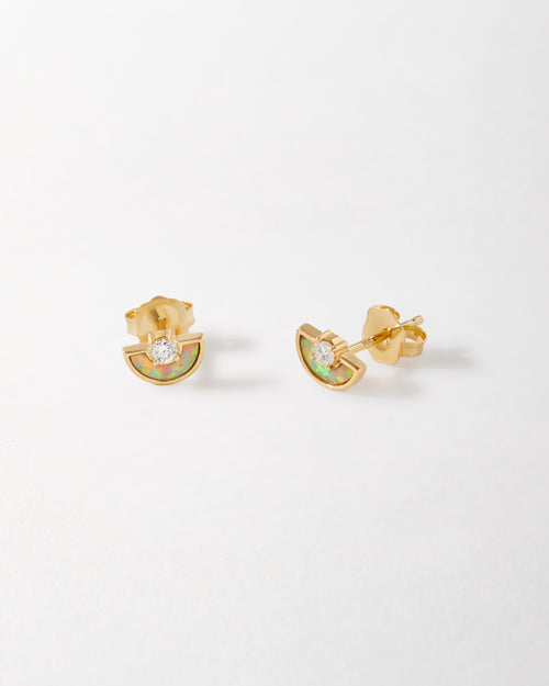 Opal & Diamond Stud Earrings in gold featuring colourful opal details and sparkling diamonds for elegant everyday wear