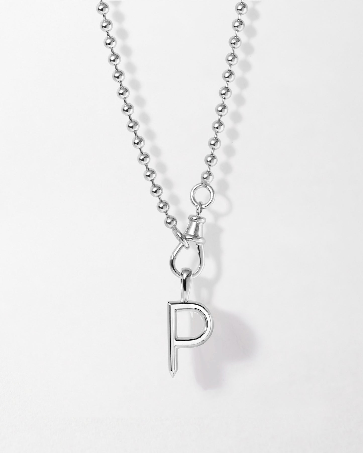 Initial Globe Necklace - Silver featuring a sterling silver pendant with letter P on a beaded chain, crafted in recycled metals for considered, fine everyday jewellery.