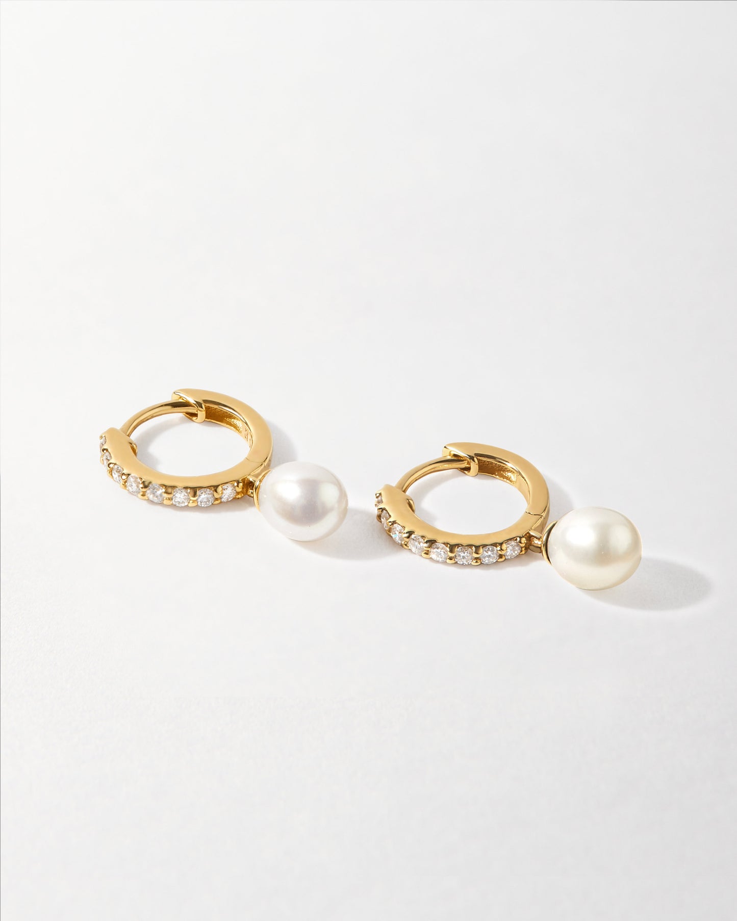 Pearl Pave Diamond Huggie Earrings