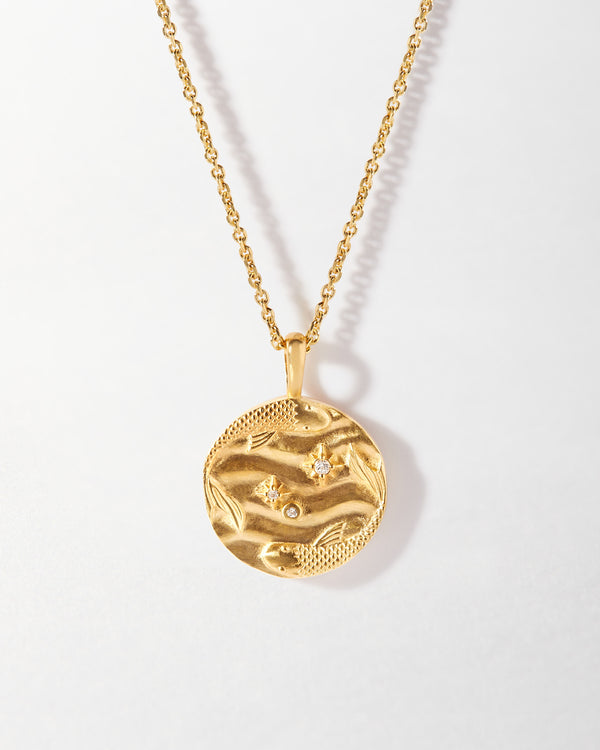 Buy Pisces Gold Necklace, 14K Real Solid Gold Pendant, Pisces Zodiac Pendant,  Pisces Necklace, Engraved Disc Charm, Astrology Gold Necklace Online in  India - Etsy