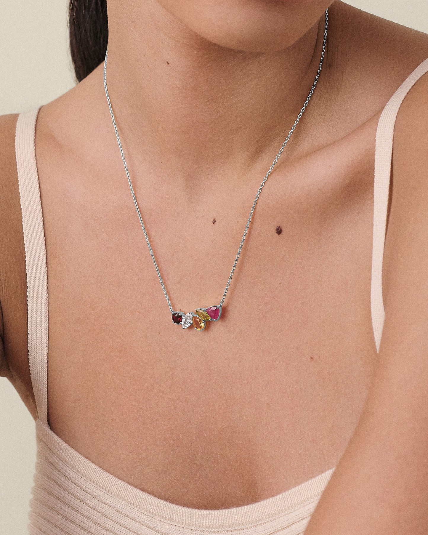 Quintet Customised Gemstone Necklace - Silver