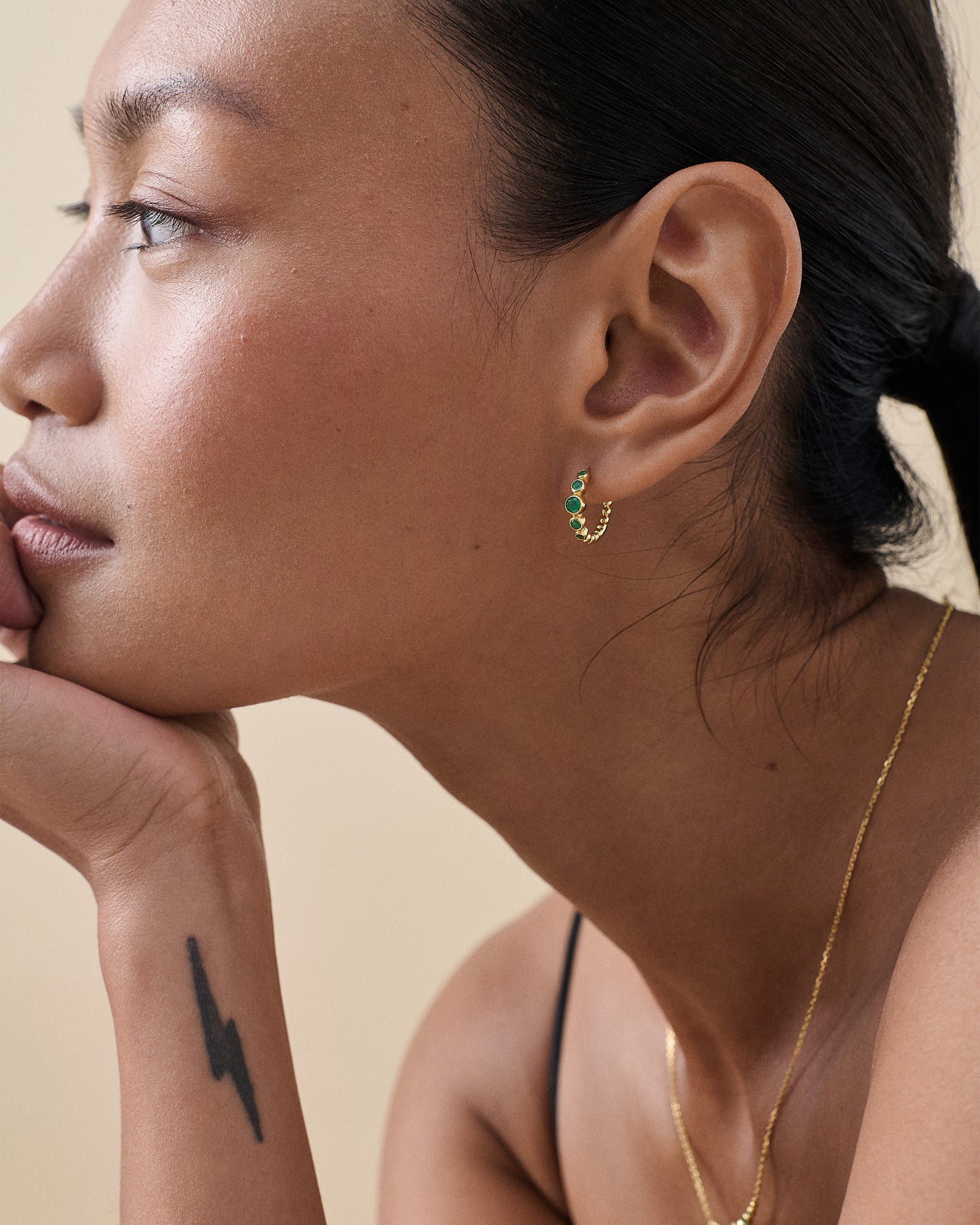 Serena Green Onyx Hoop Earring