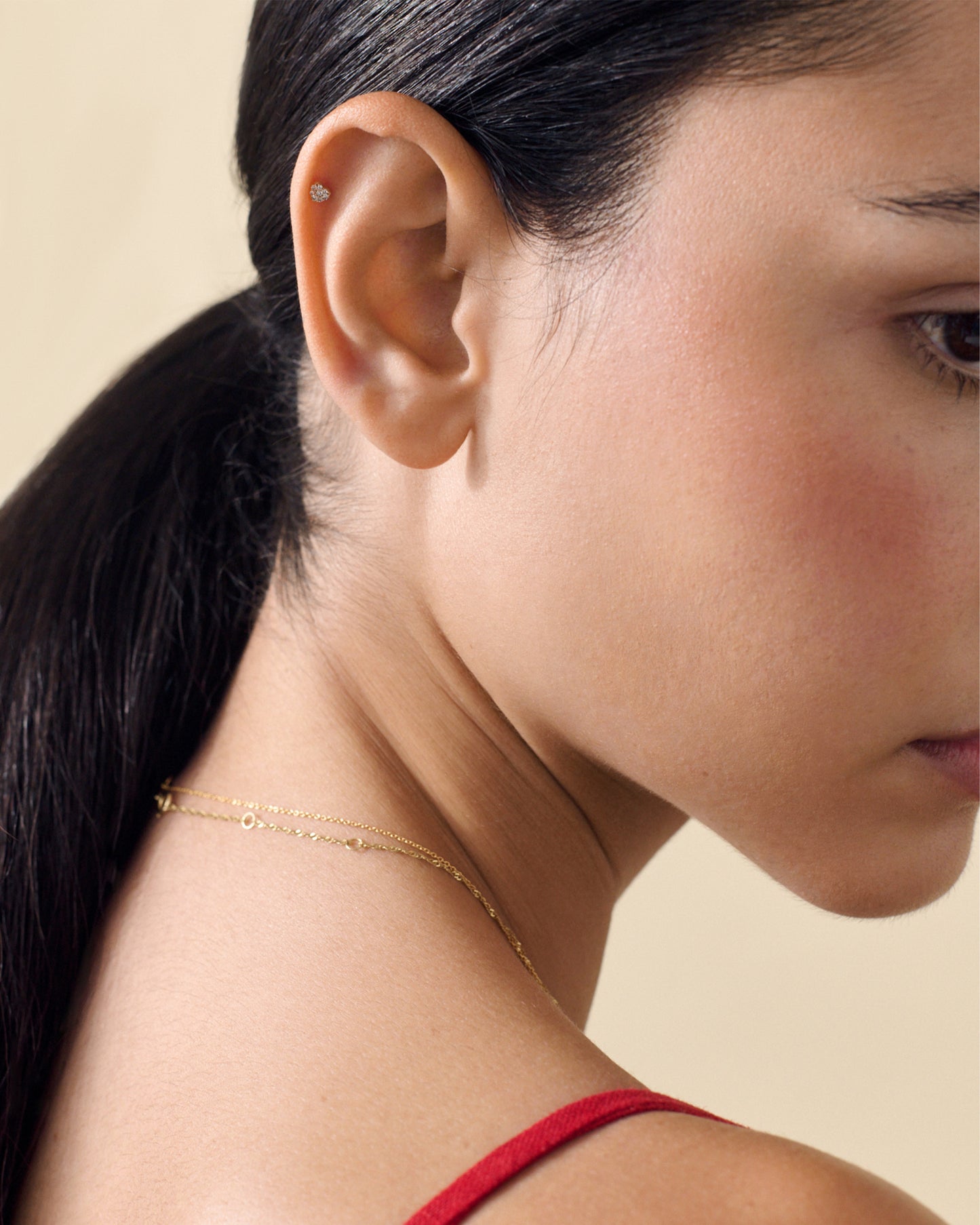 Solid Gold Heart Diamond Piercing Earring