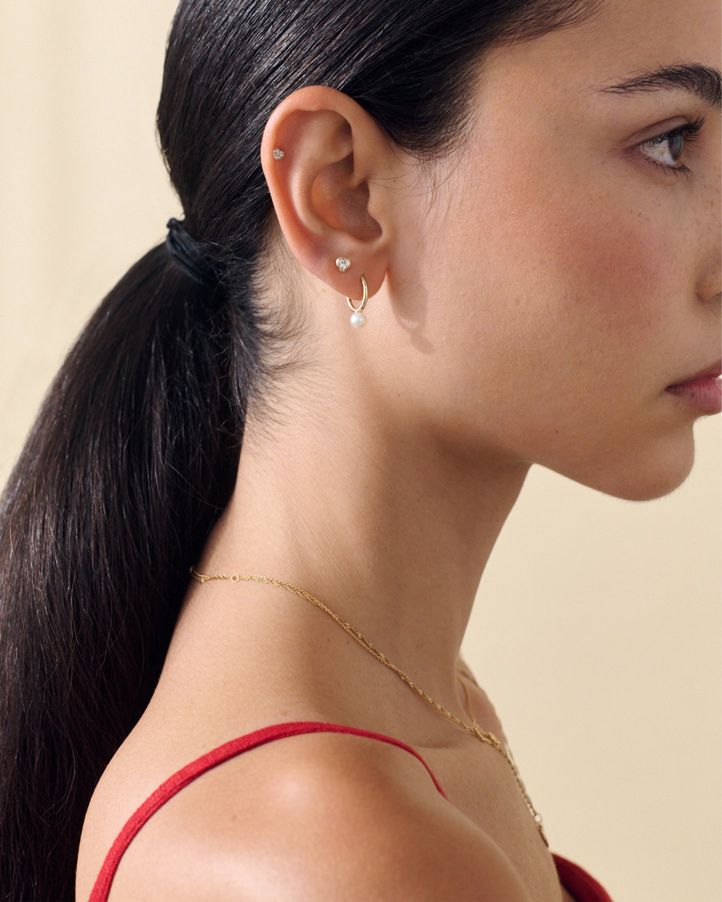 Solid Gold Heart Diamond Piercing Earring