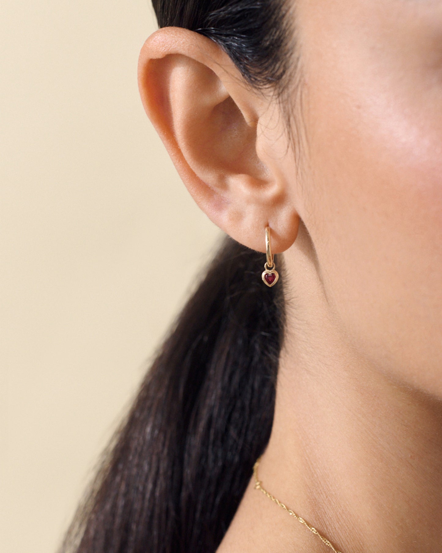 Solid Gold Heart Ruby Hoop Earrings