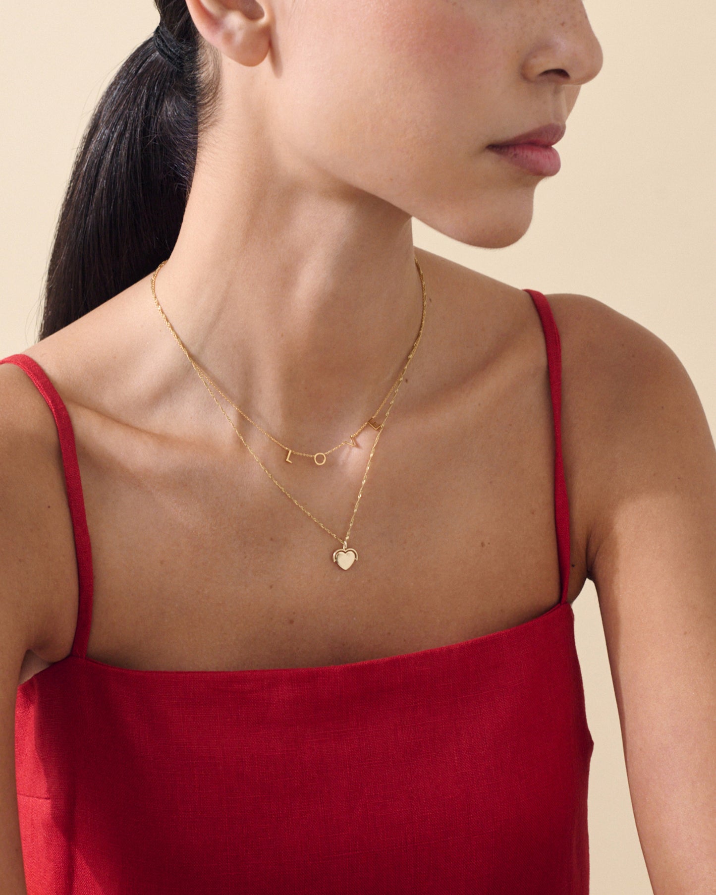 Solid Gold Heart Spinner Necklace