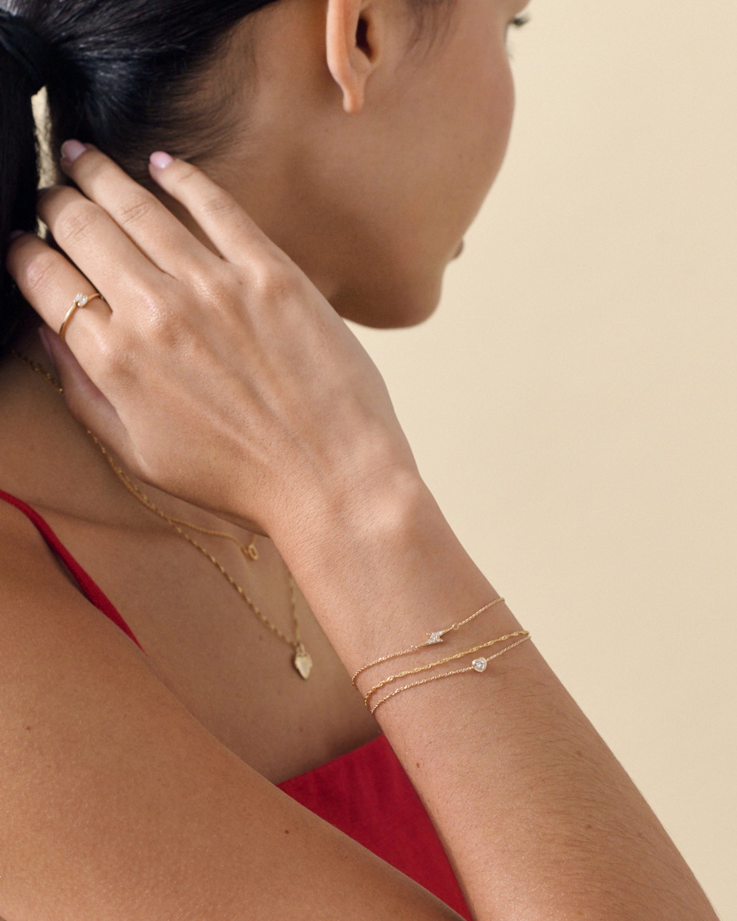 Solid Gold Heart White Sapphire Bracelet