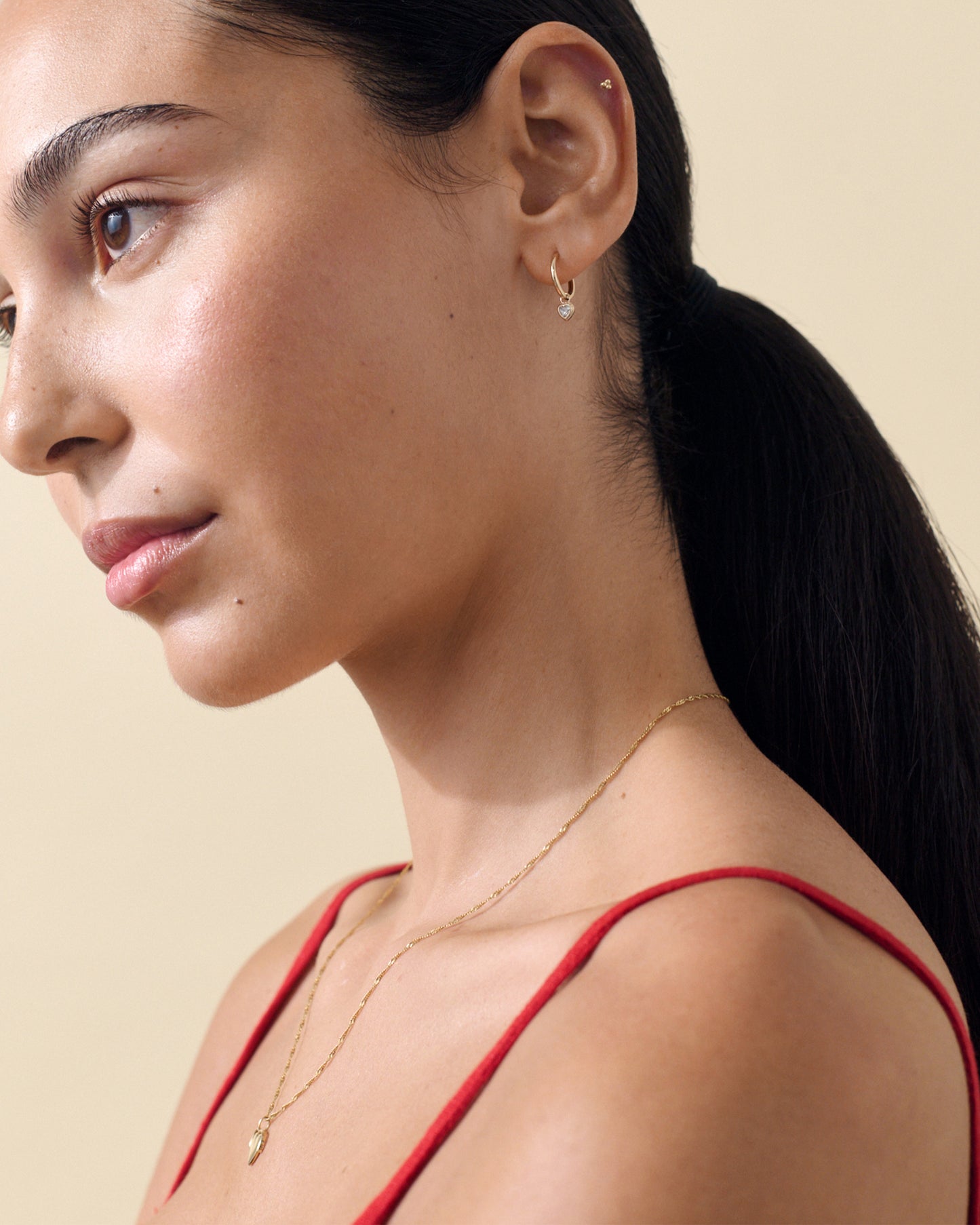 Solid Gold Heart White Sapphire Hoop Earrings