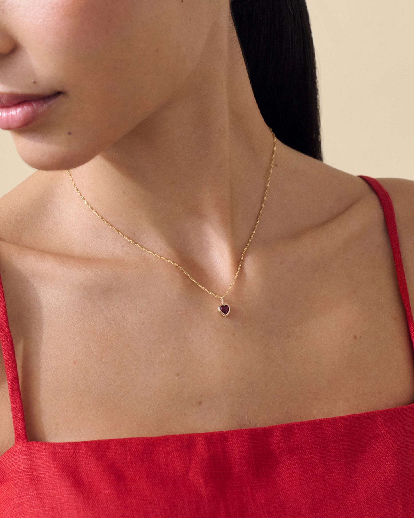 Solid Gold Large Heart Ruby Necklace