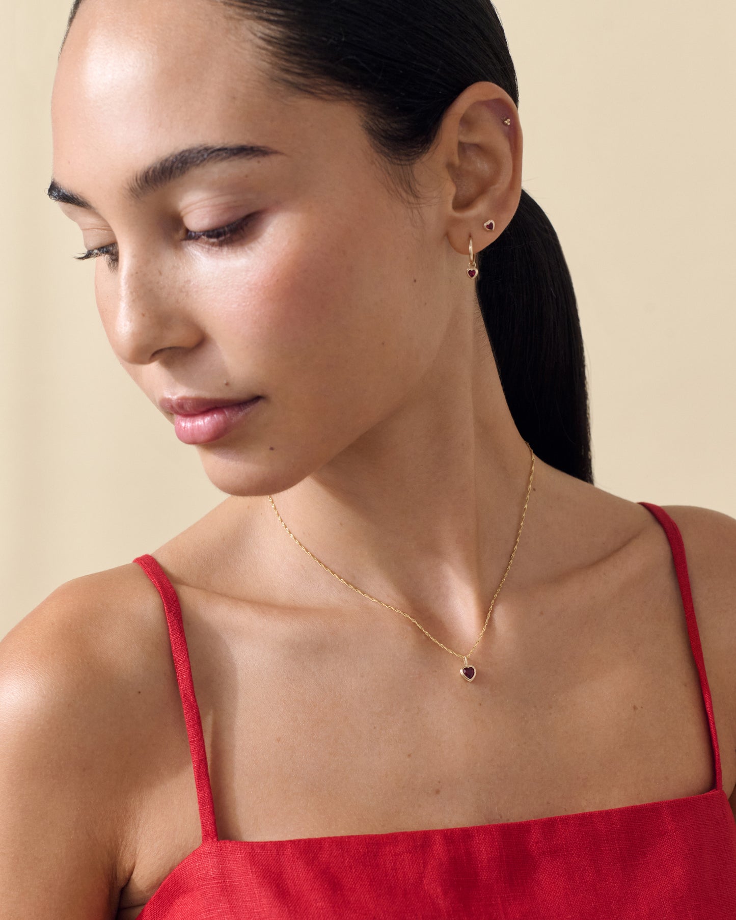 Solid Gold Large Heart Ruby Necklace