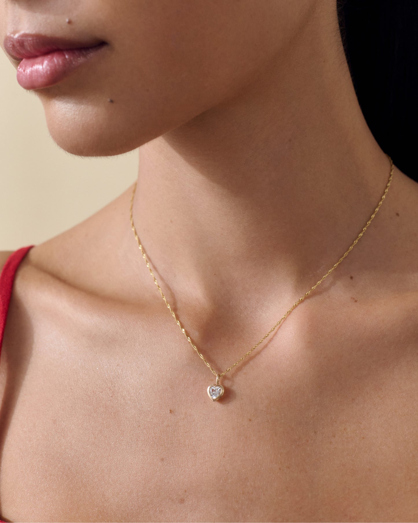 Solid Gold Large Heart White Sapphire Necklace