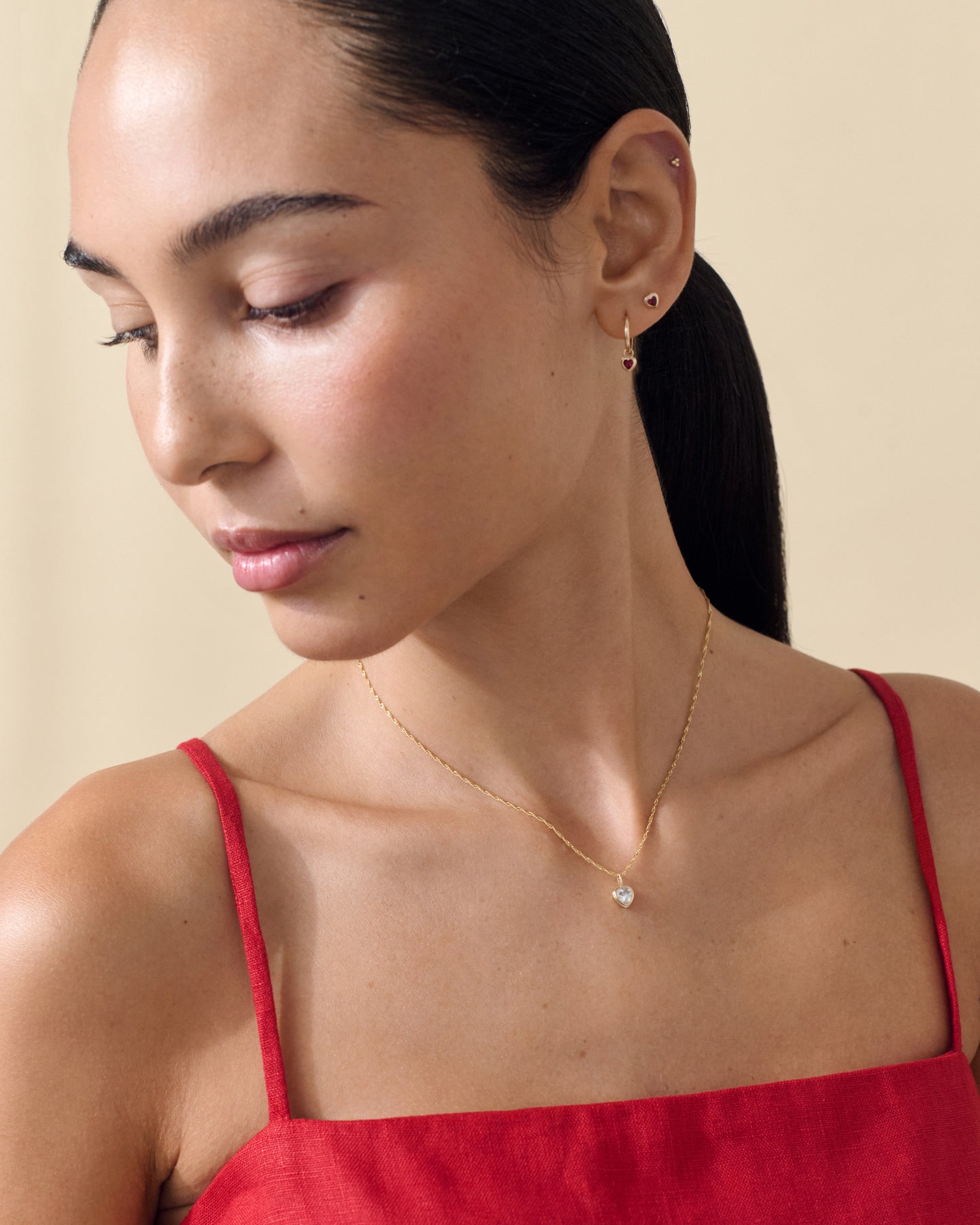 Solid Gold Large Heart White Sapphire Necklace