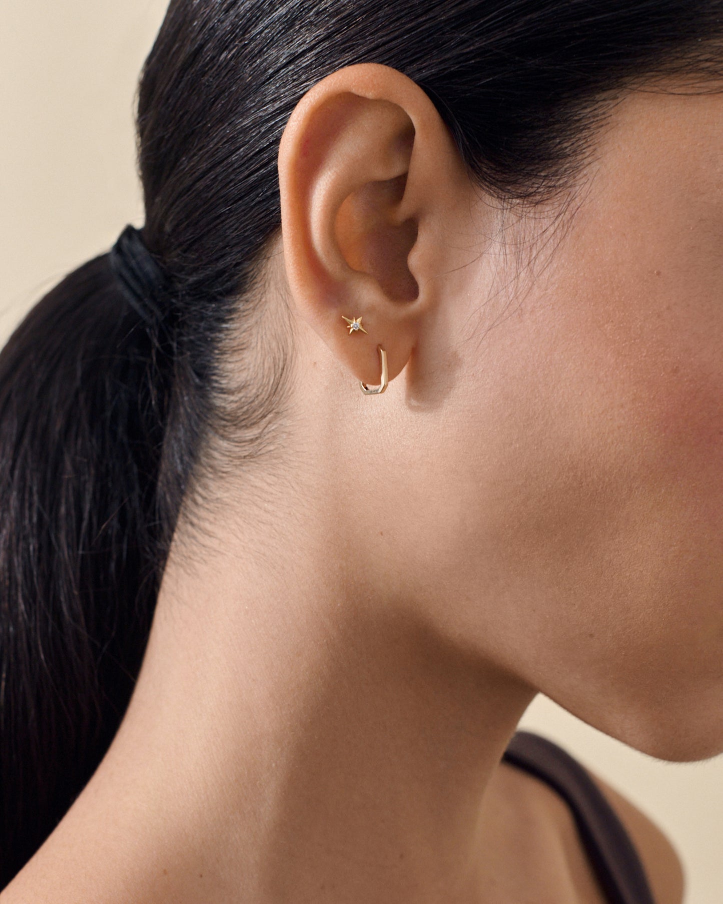 Solid Gold Mini Deco Hoop Earrings
