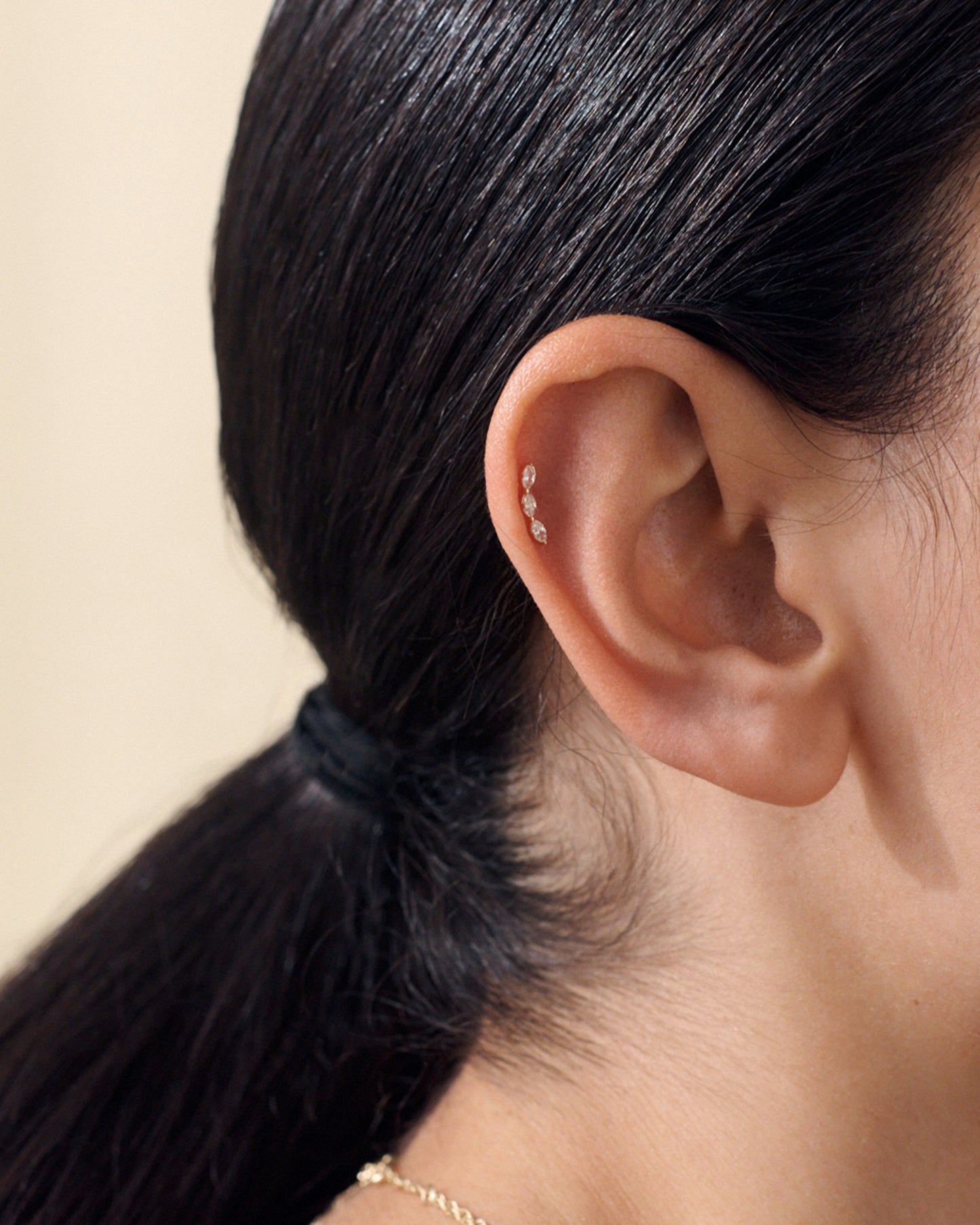 Solid Gold Trio Lab-Grown White Sapphire Piercing Earring