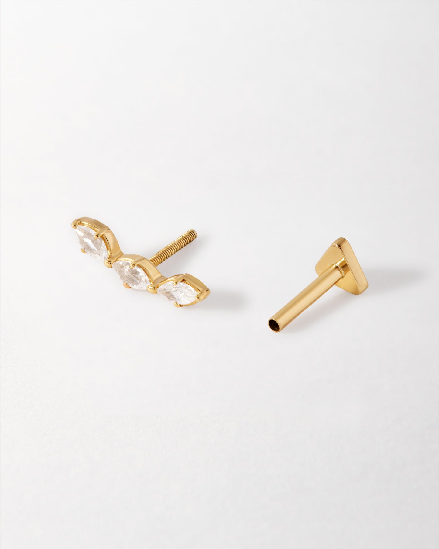 Solid Gold Trio Lab-Grown White Sapphire Piercing Earring