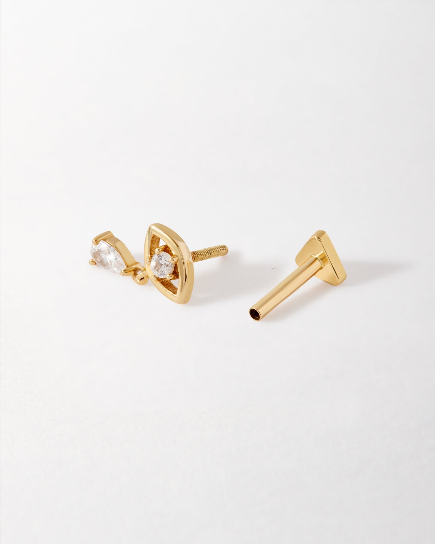 Solid Gold Lab-Grown White Sapphire Evil Eye Piercing Earring