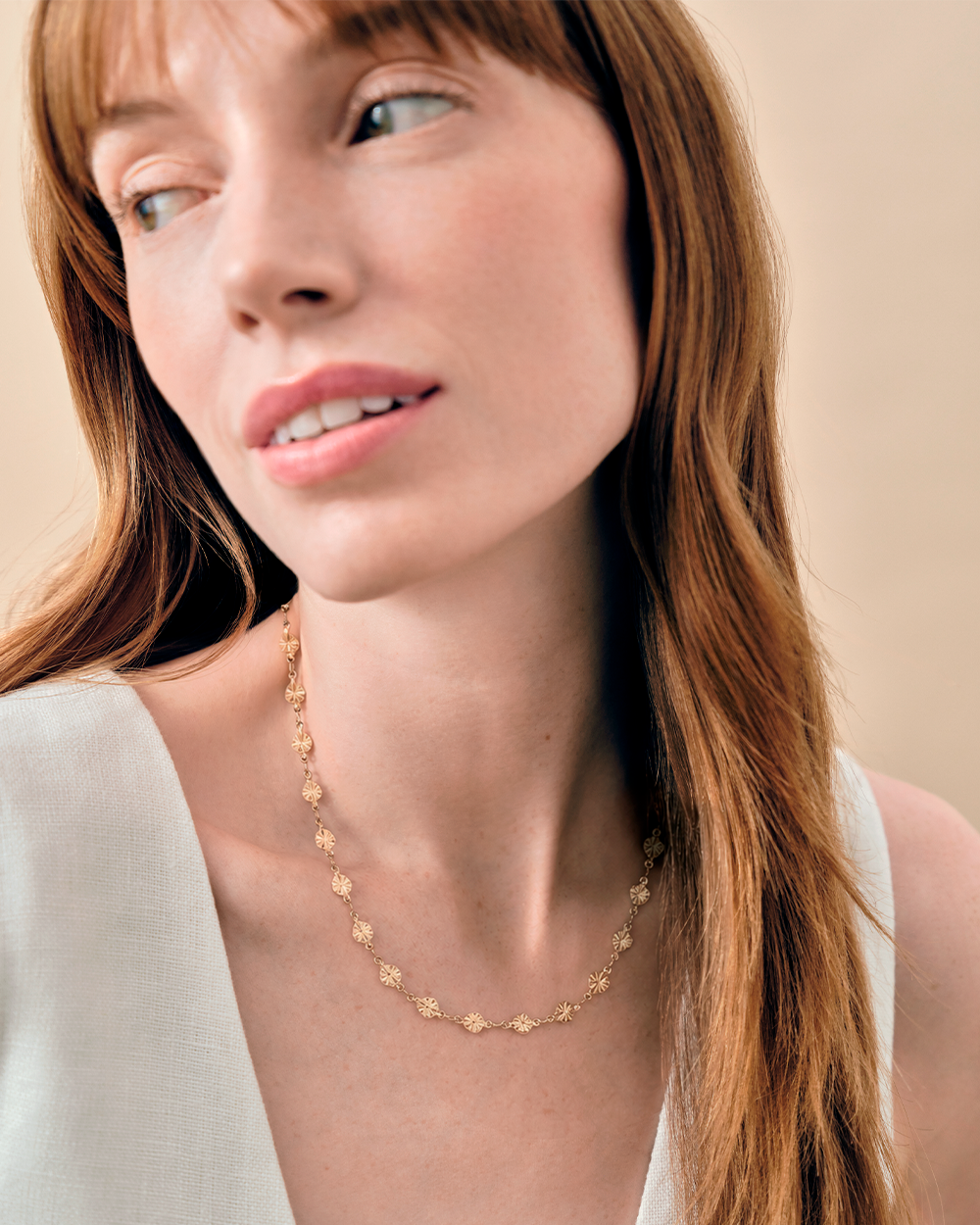 Gold Textured Geometric Link Necklace