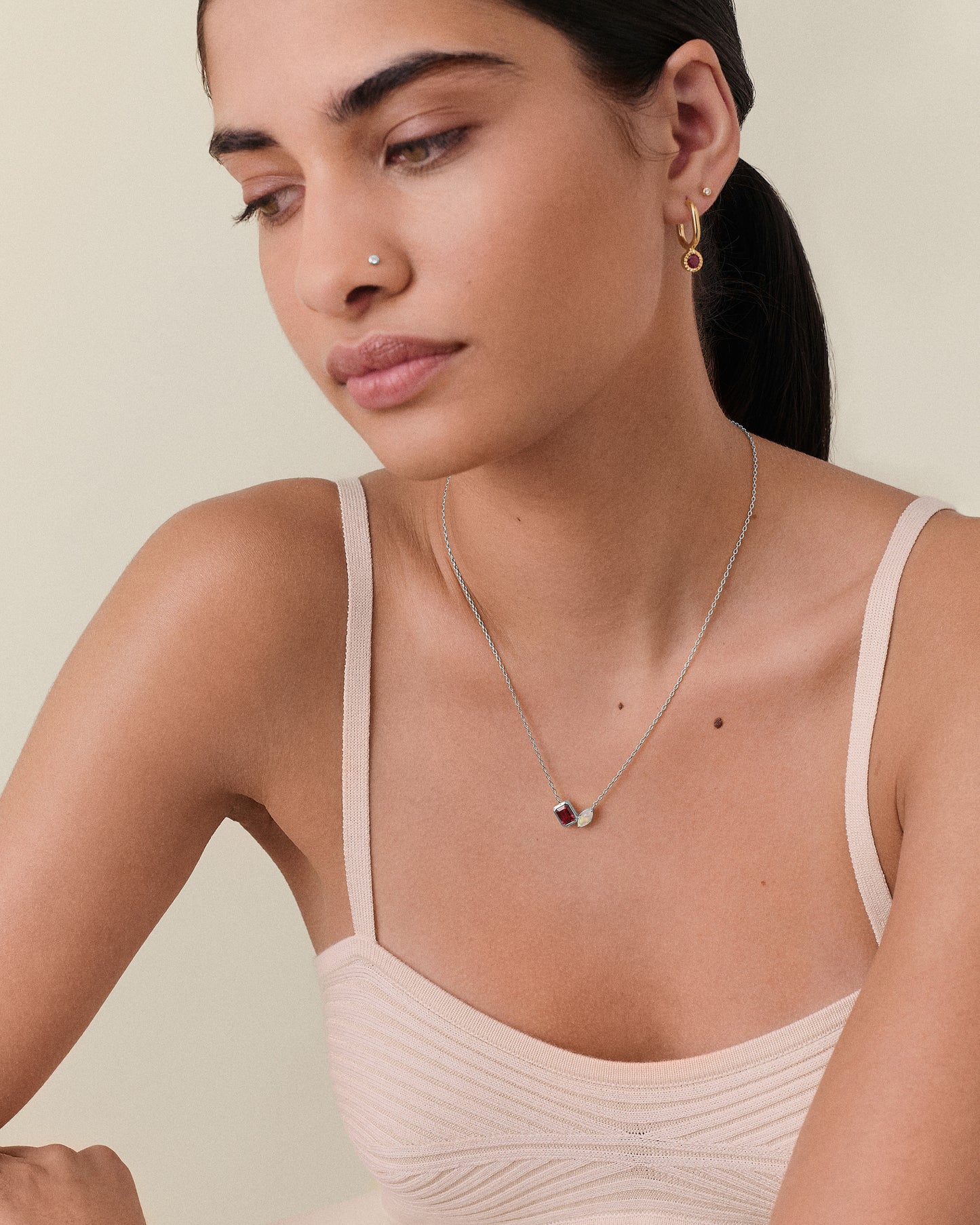Toi Et Moi Customised Gemstone Necklace - Silver