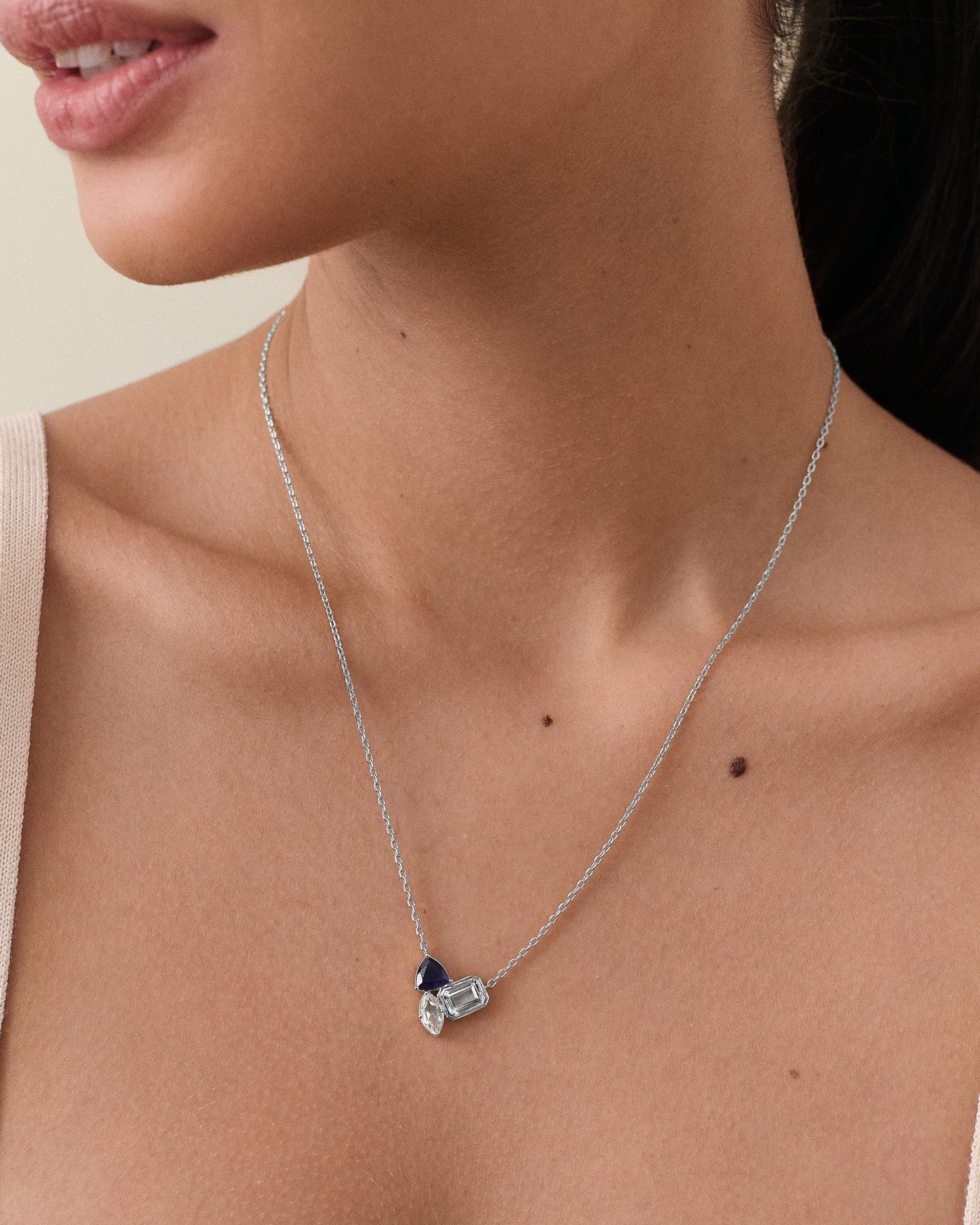 Trinity Customised Gemstone Necklace - Silver