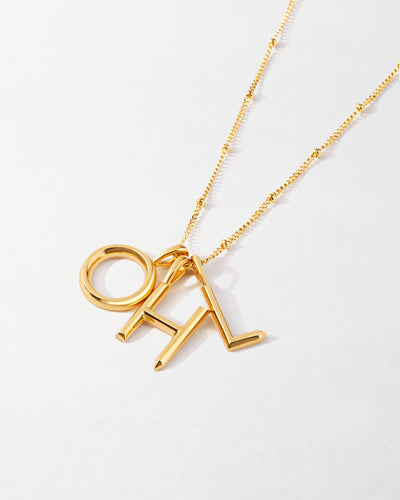 Medal Gold Initial Letter Pendant Necklace | Square Alphabet Rectangle –  Dainty Mood